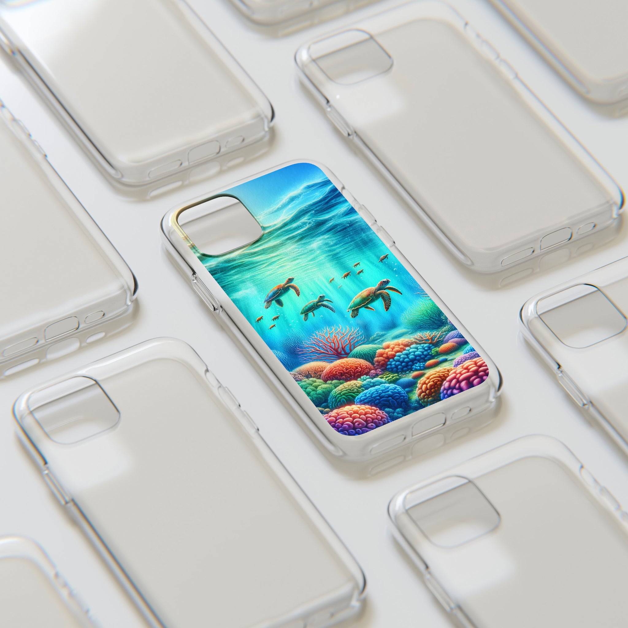 Turtles and coral reef - Soft Phone Case