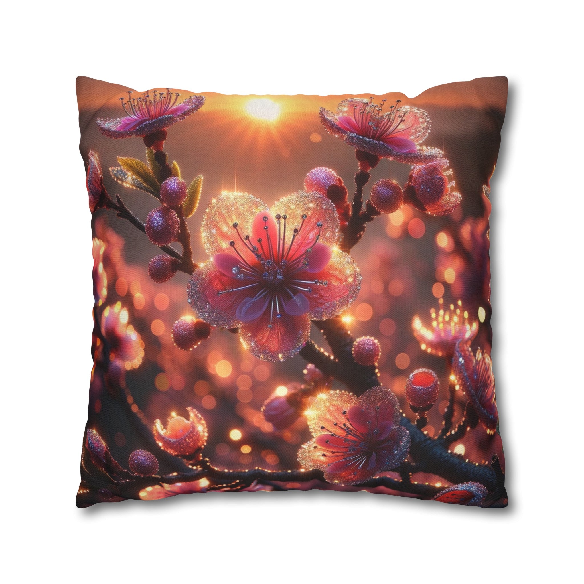 Pink diamond flowers (3) - Polyester Square Pillowcase