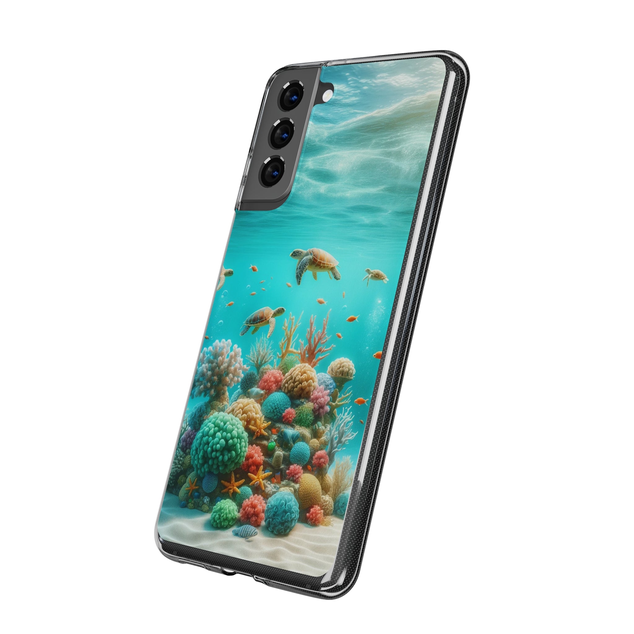 Turtles on coral reef - Soft Phone Case