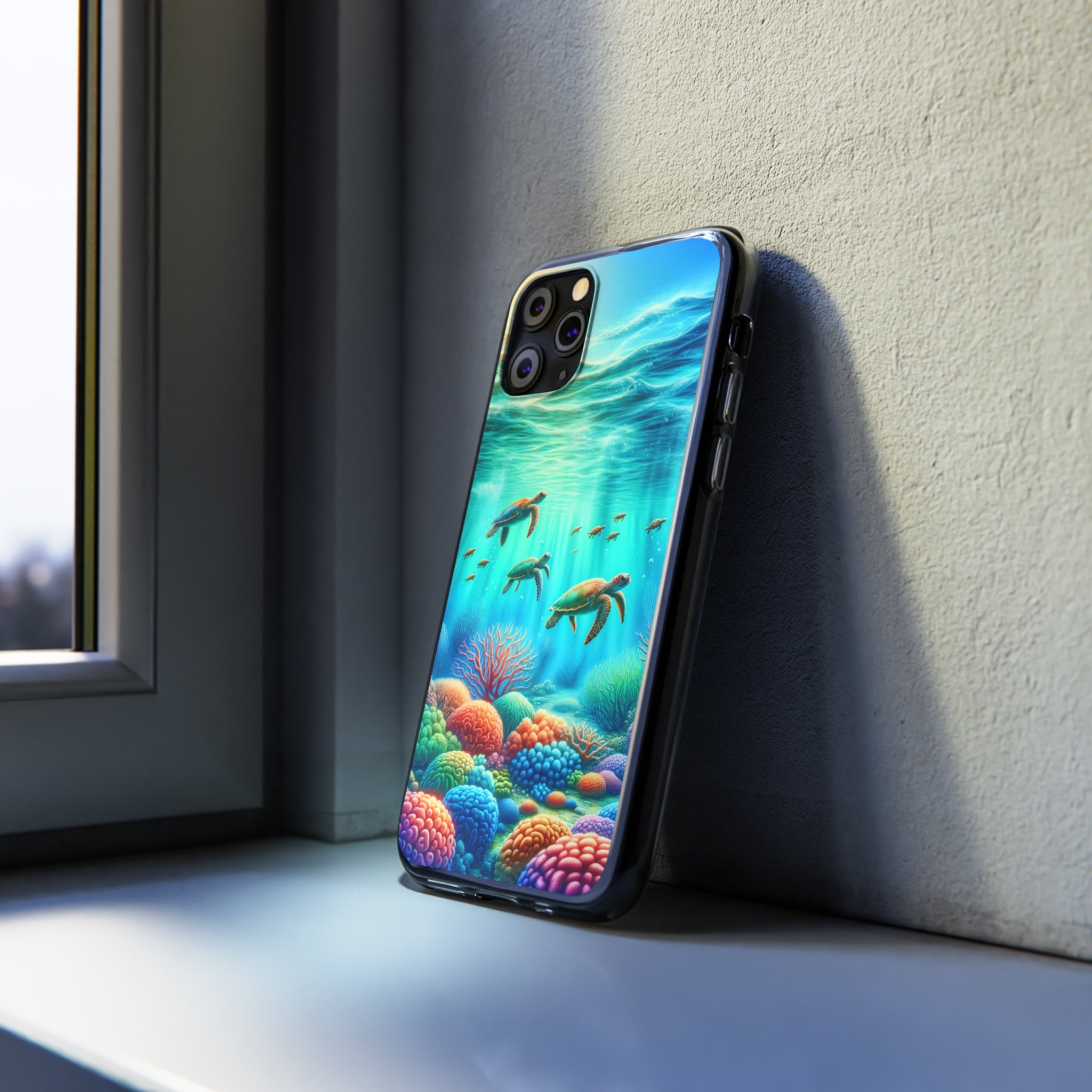 Turtles and coral reef - Soft Phone Case