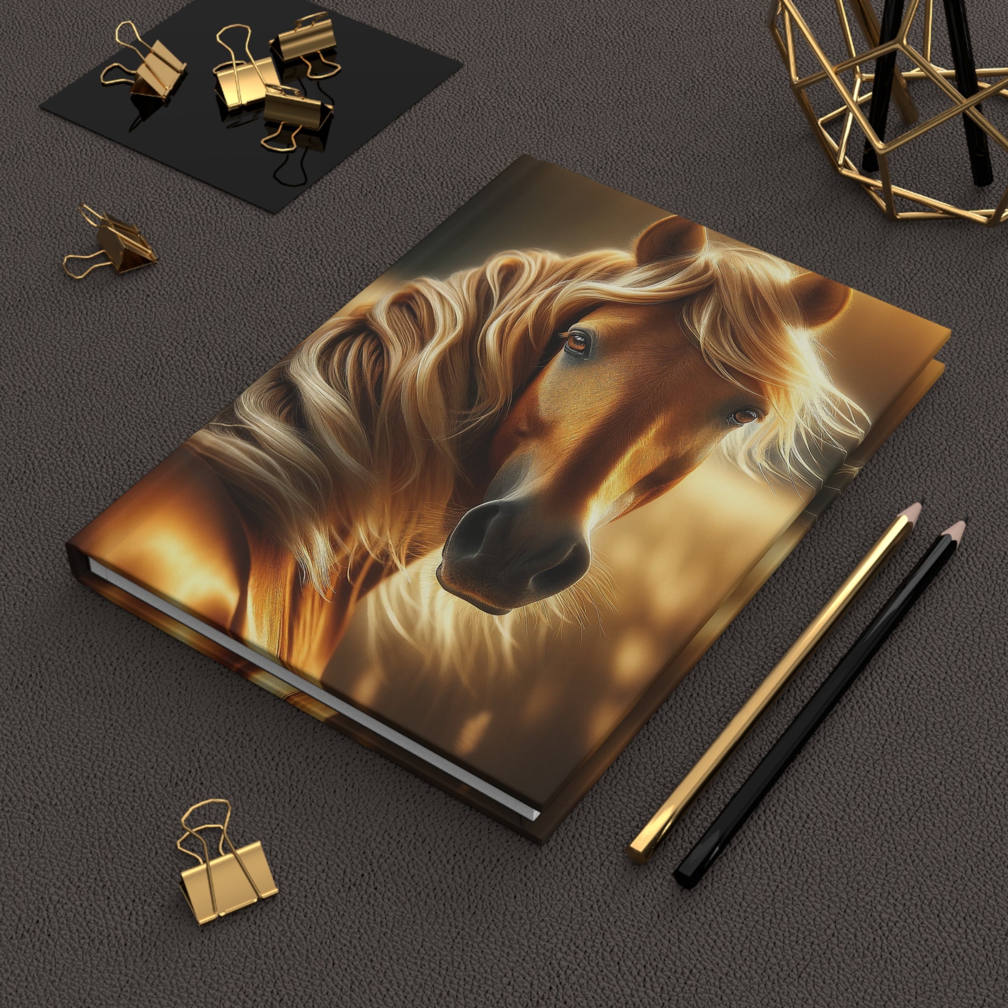 A curious, golden horse - Hardcover Notebook