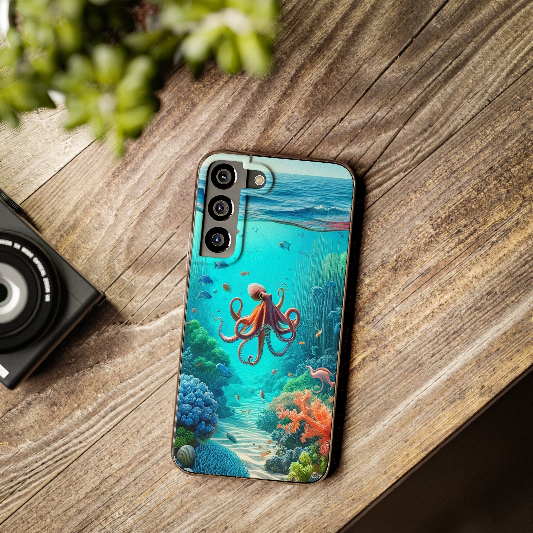 Octopus in turquoise water - Soft Phone Case