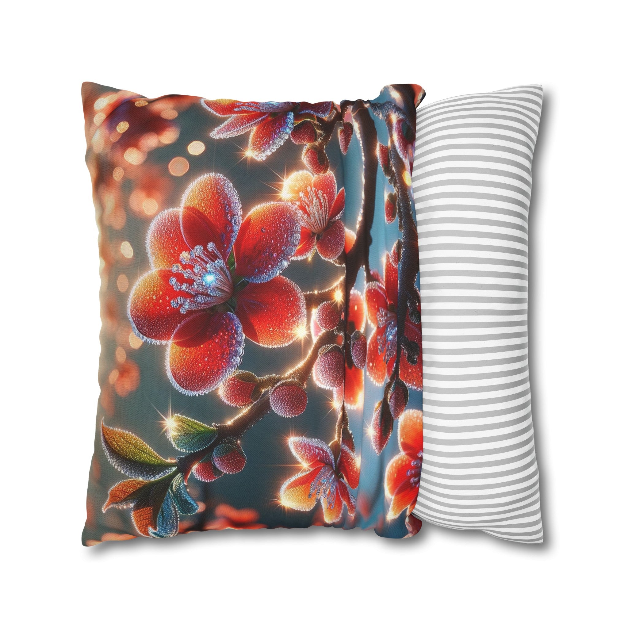 Red diamond flowers (3) - Polyester Square Pillowcase