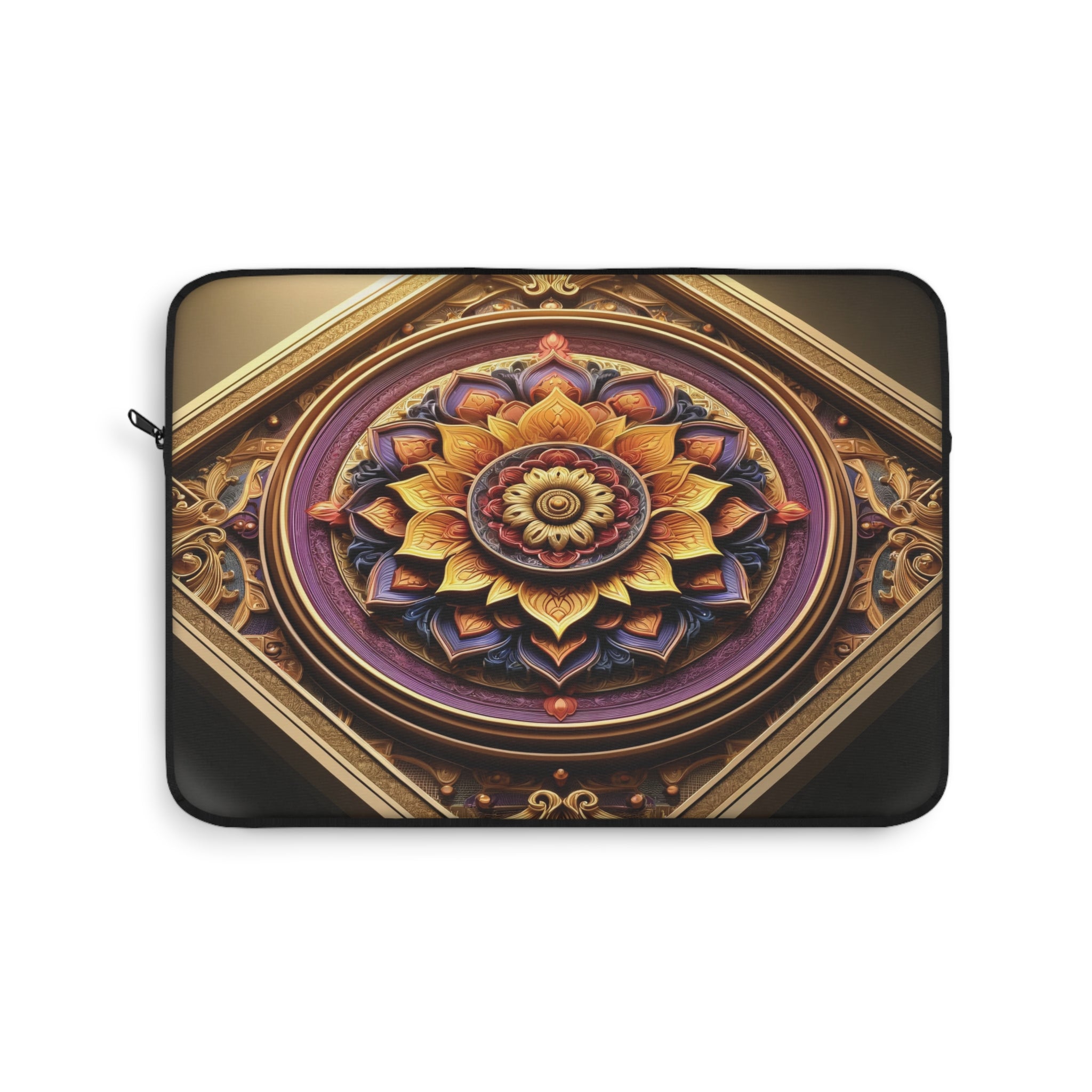 A 3D purple-golden Mandala in a square frame - Laptop Sleeve