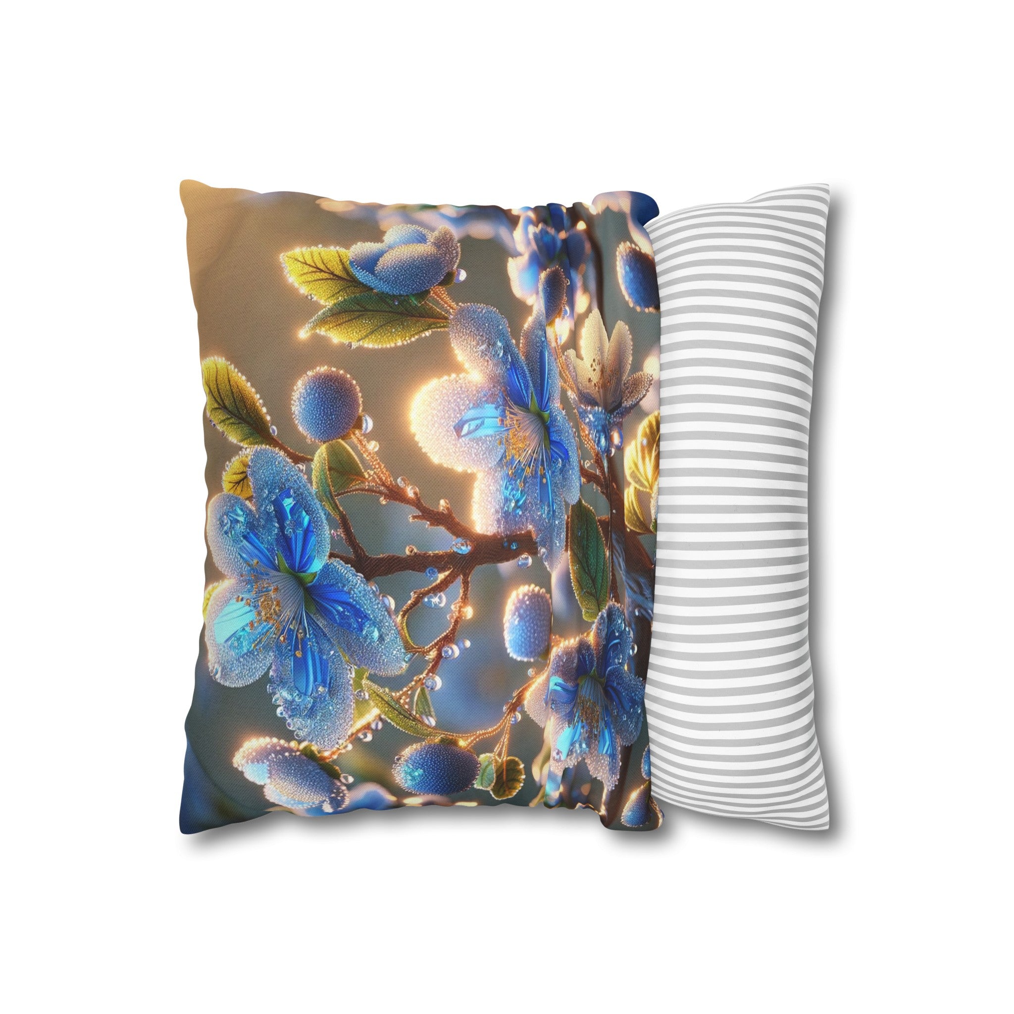 Blue, diamond flowers (2) - Polyester Square Pillowcase