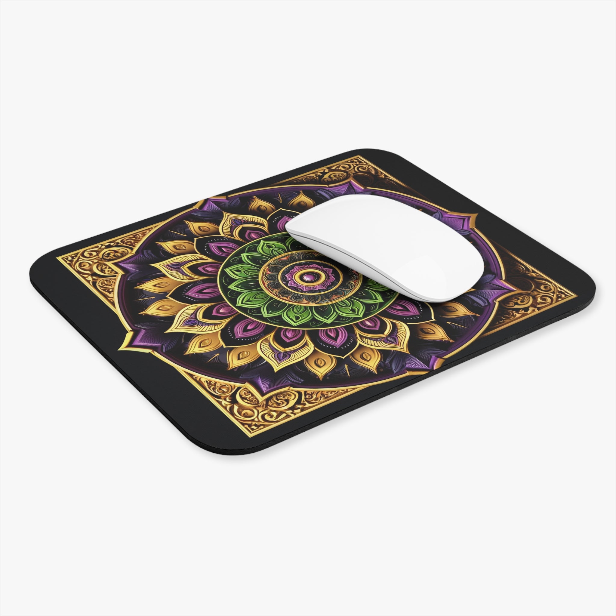 3D Purple-Green-Gold Mandala - Mouse Pad (Rectangle)