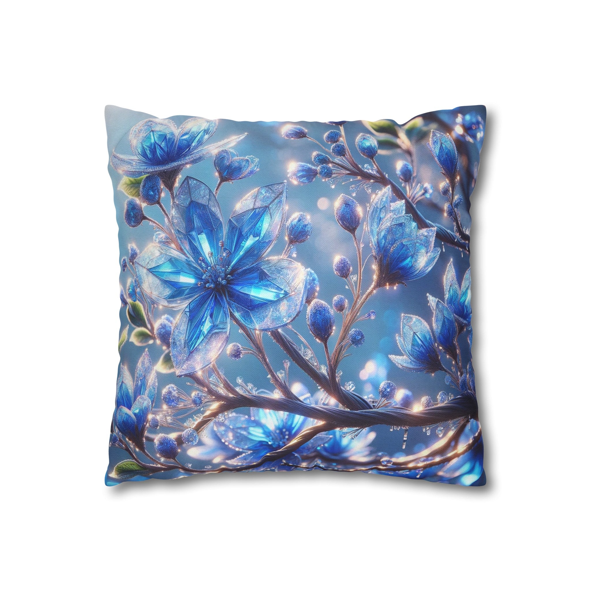 Blue, diamond flowers (5) - Polyester Square Pillowcase