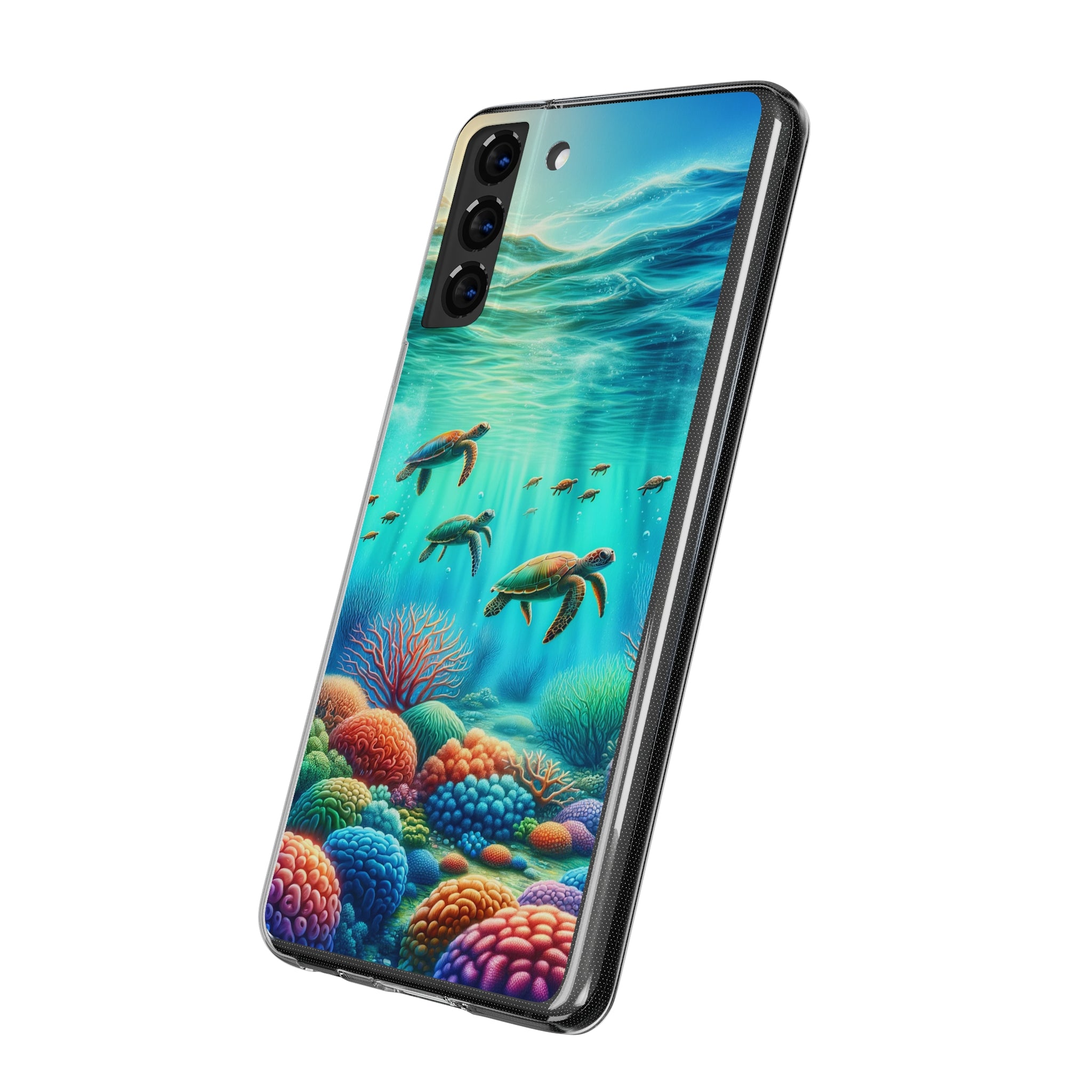 Turtles and coral reef - Soft Phone Case