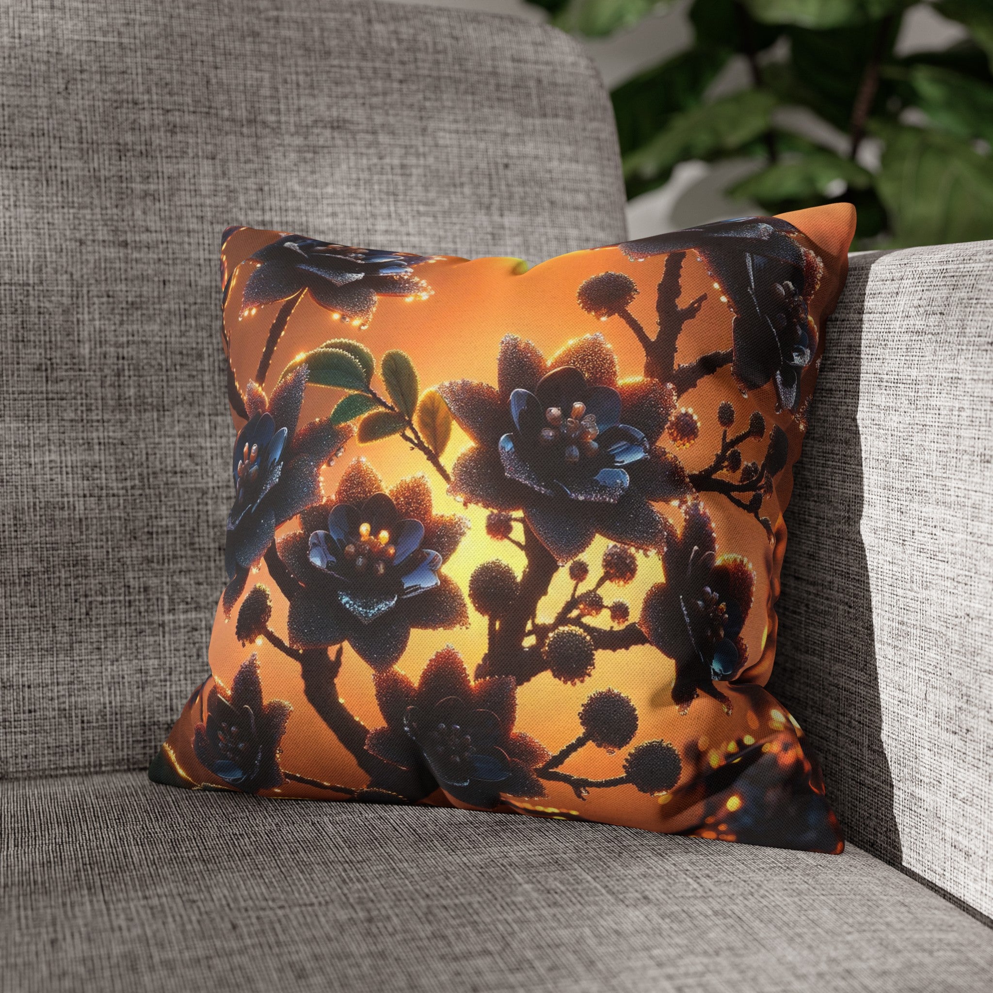 Black diamond flowers (4) - Polyester Square Pillowcase