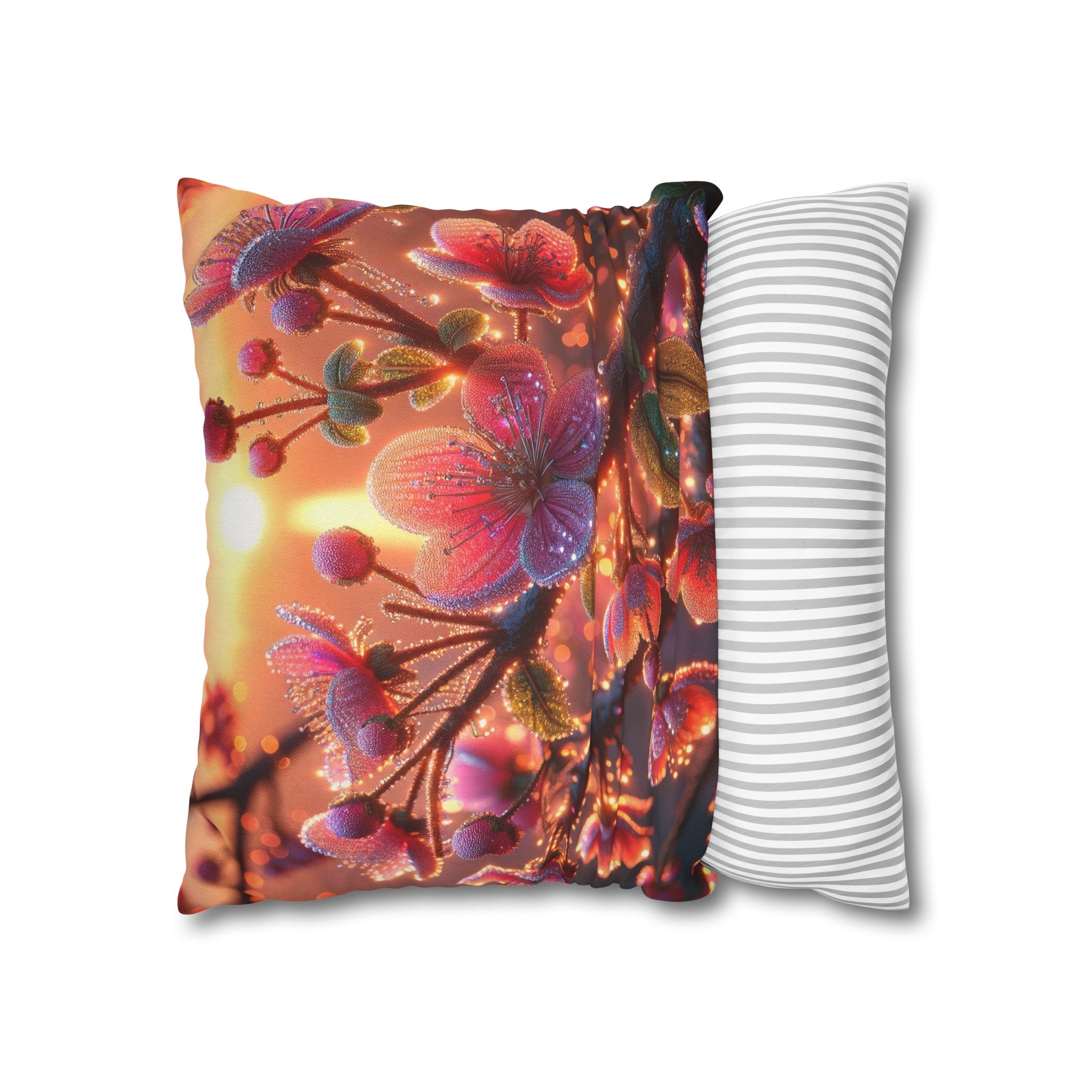 Pink diamond flowers (2) - Polyester Square Pillowcase