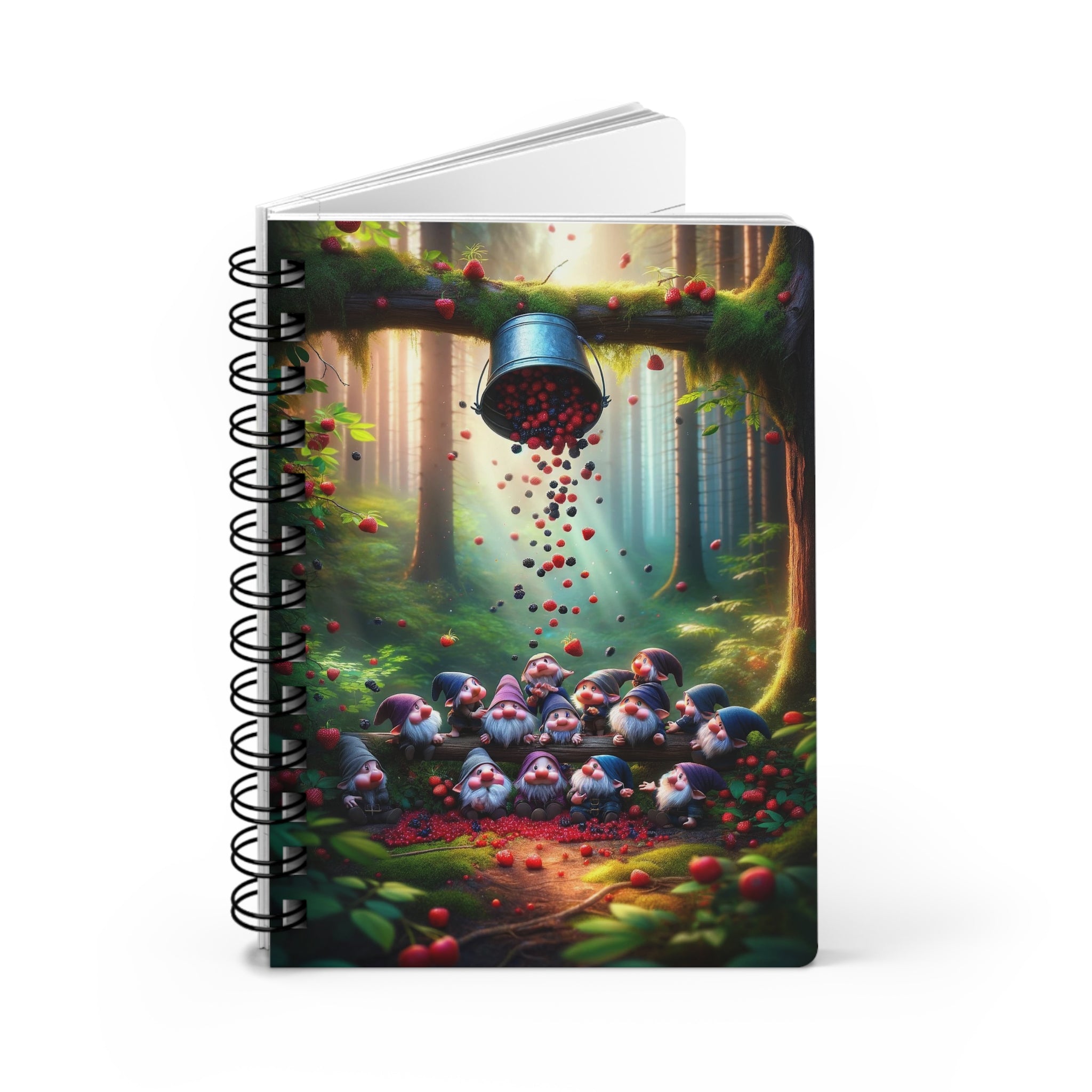 Gnomes and a bucket of fruit - Spiral Notebook