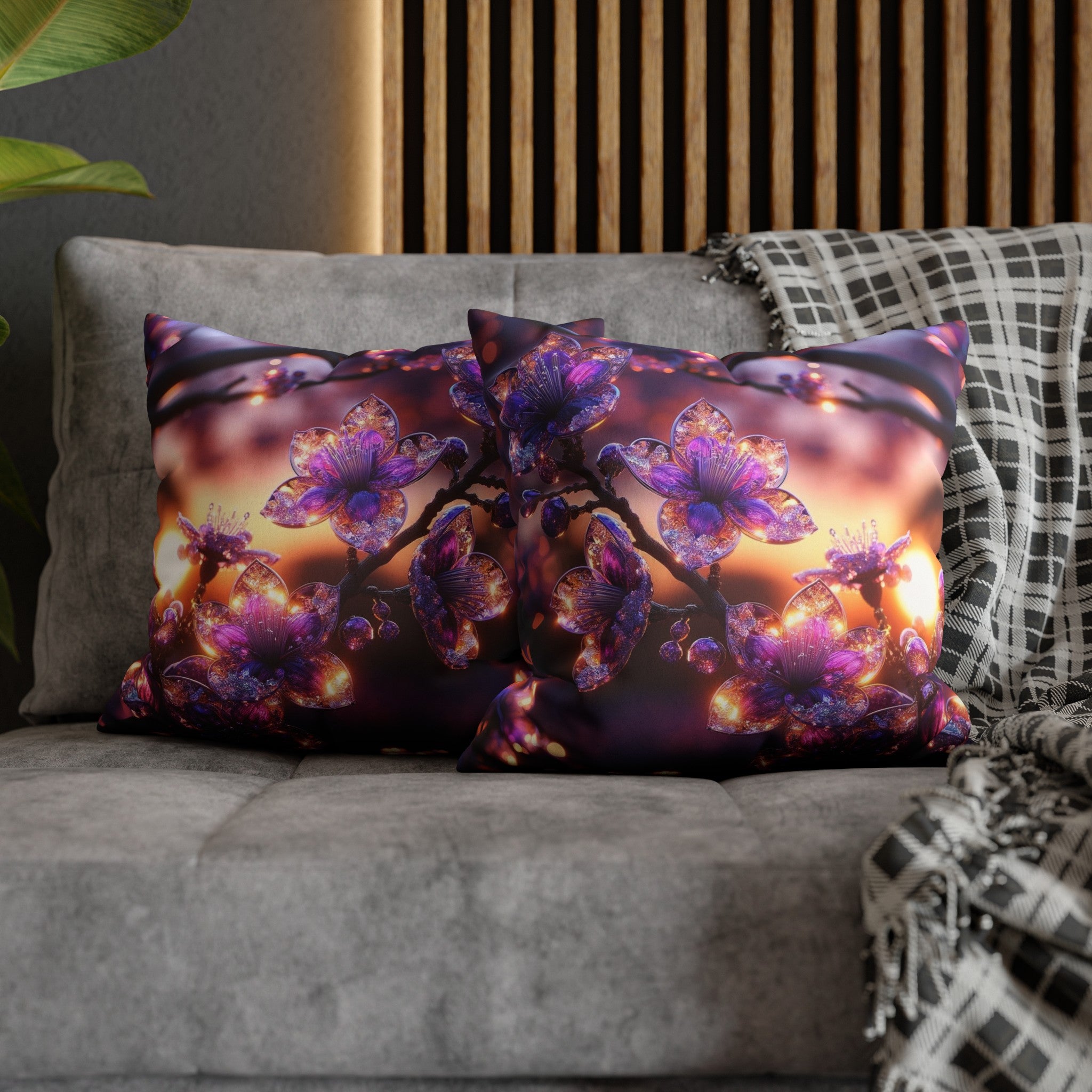 Purple diamond flowers (4) - Suede Square Pillowcase