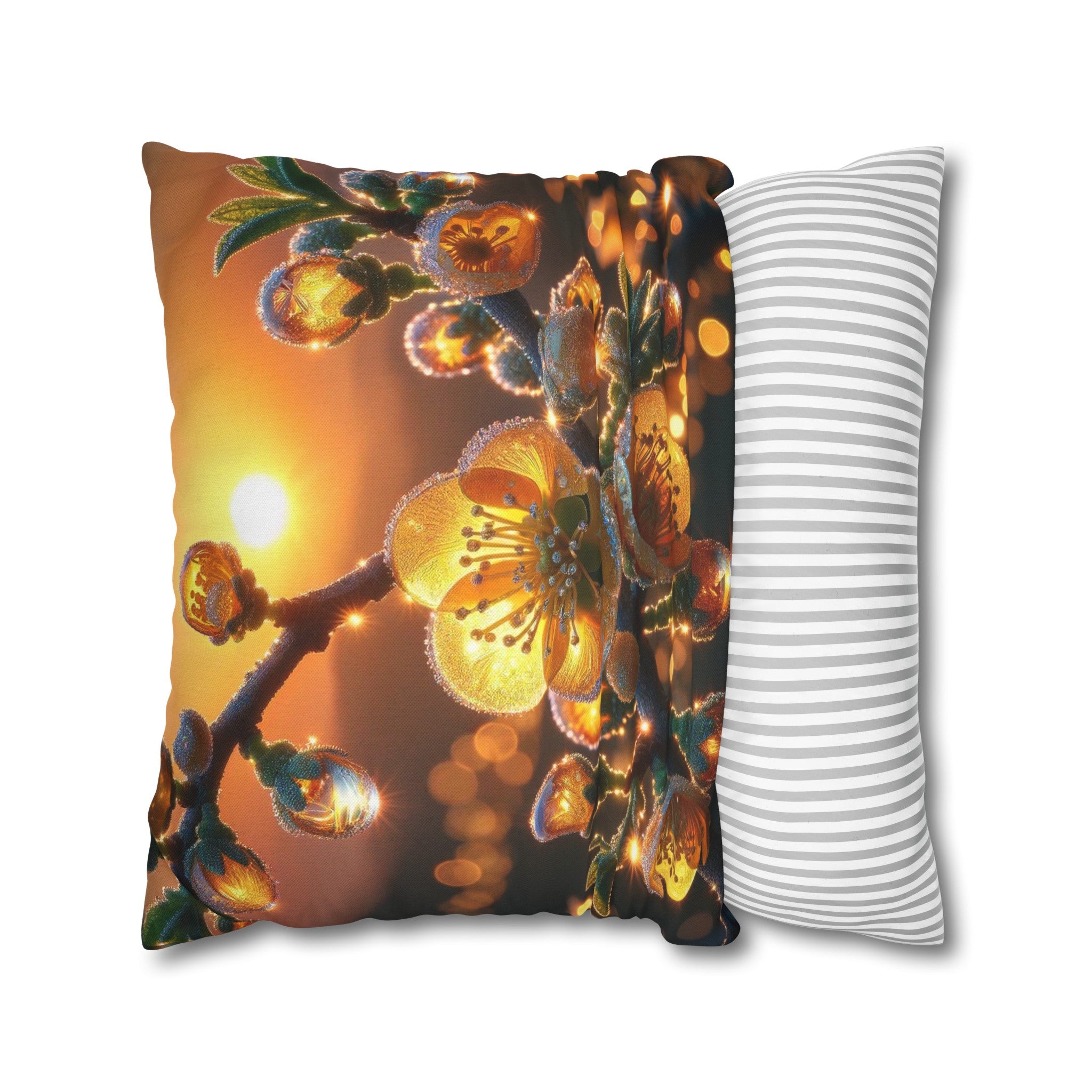 Yellow diamond flowers (2) - Polyester Square Pillowcase