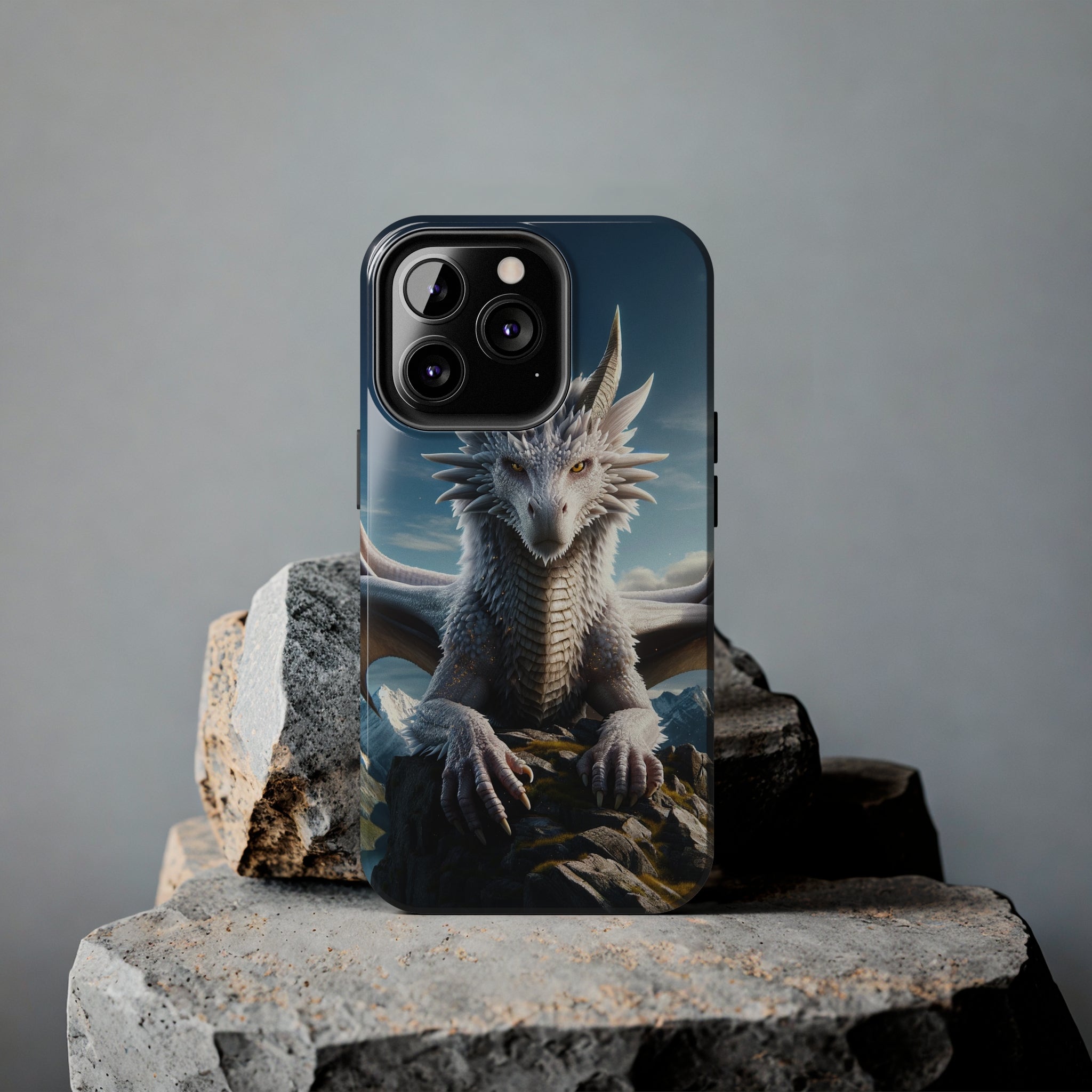 White dragon on a rock - Tough Phone Case