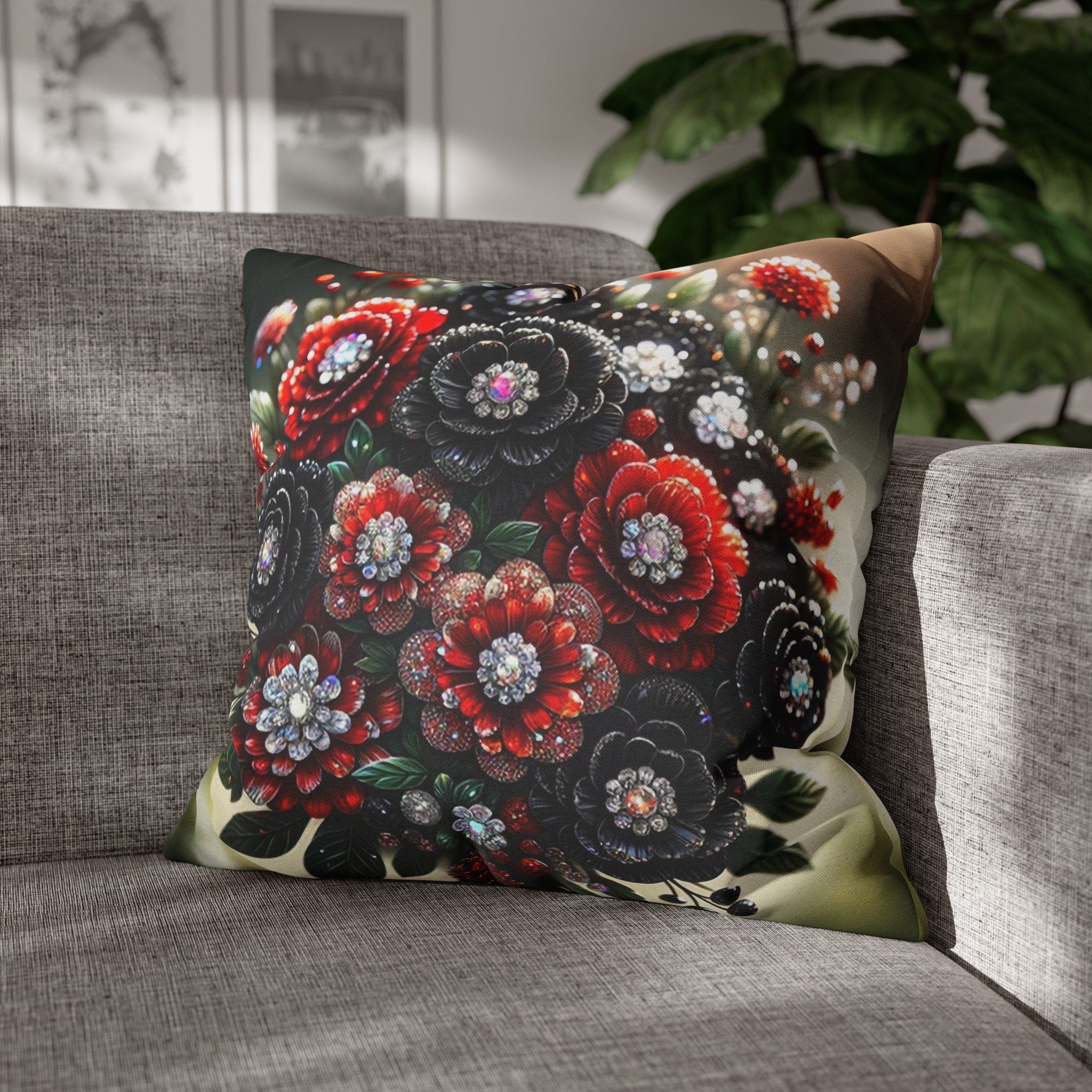 Black and Red Bouquet (2) - Polyester Square Pillowcase