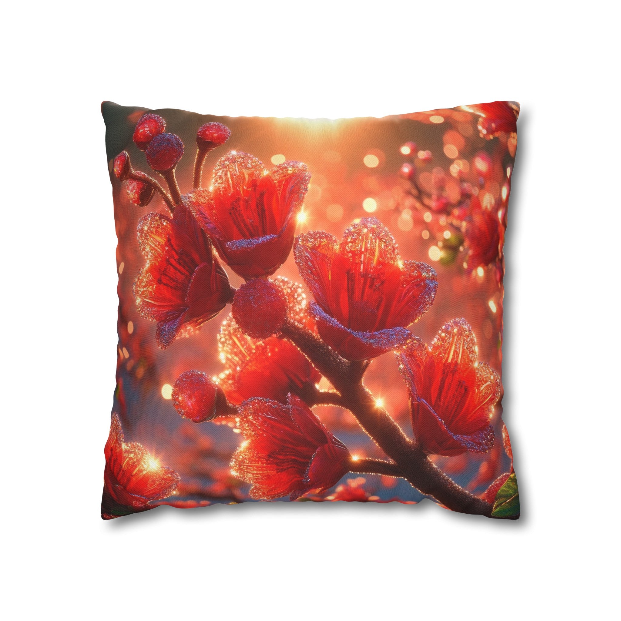 Red shiny flowers (1)  - Polyester Square Pillowcase