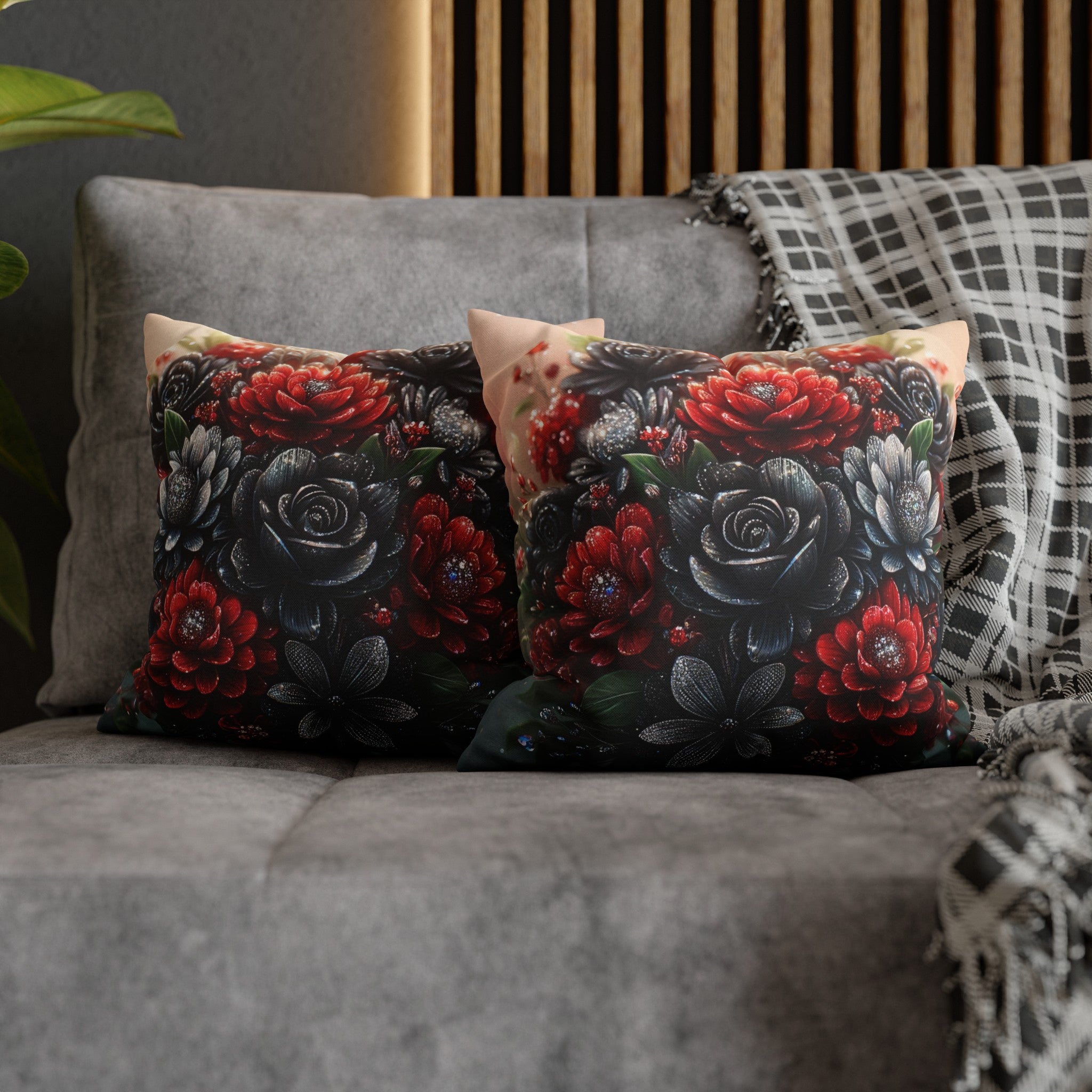 Black-Red Bouquet (1) - Polyester Square Pillowcase