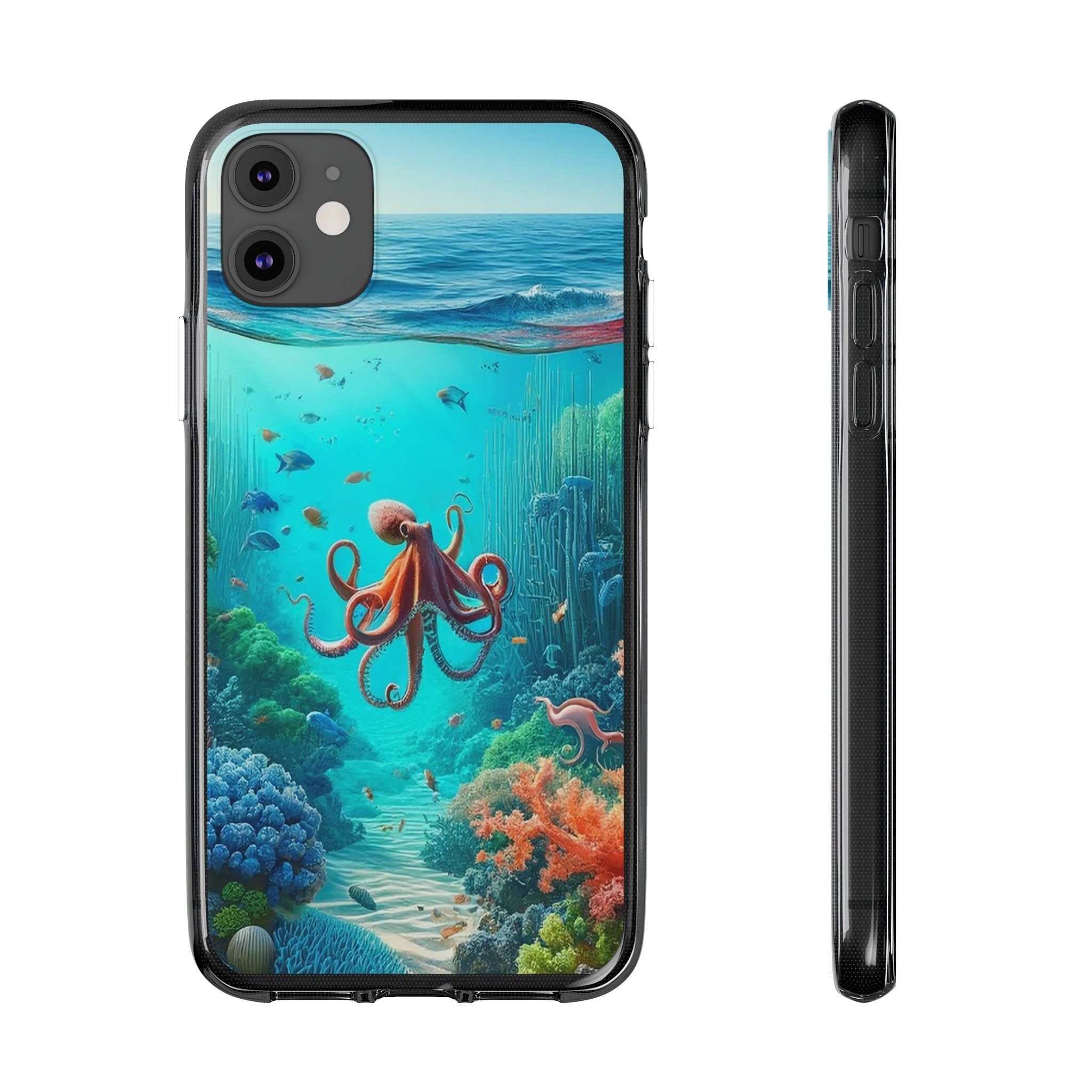 Octopus in turquoise water - Soft Phone Case