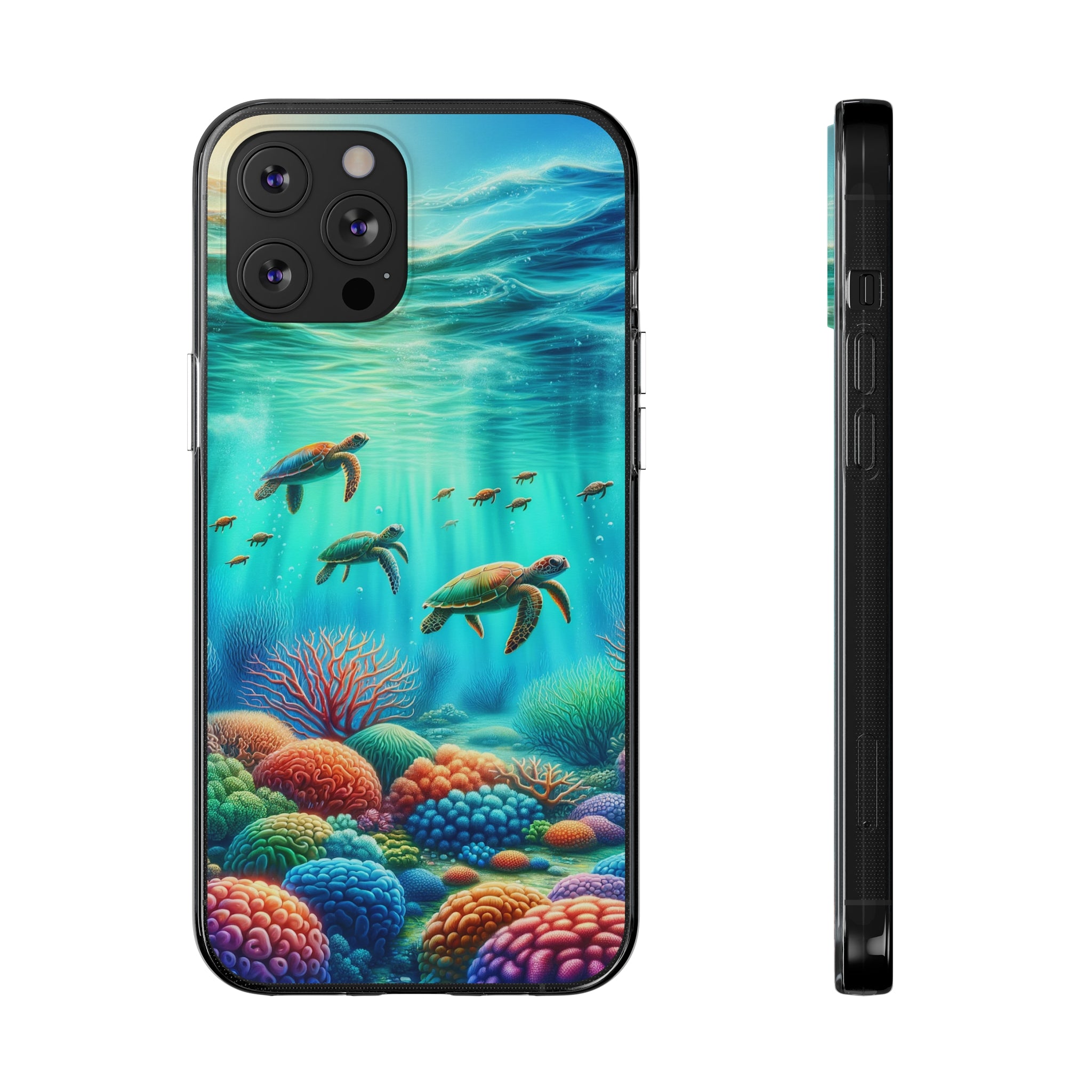 Turtles and coral reef - Soft Phone Case