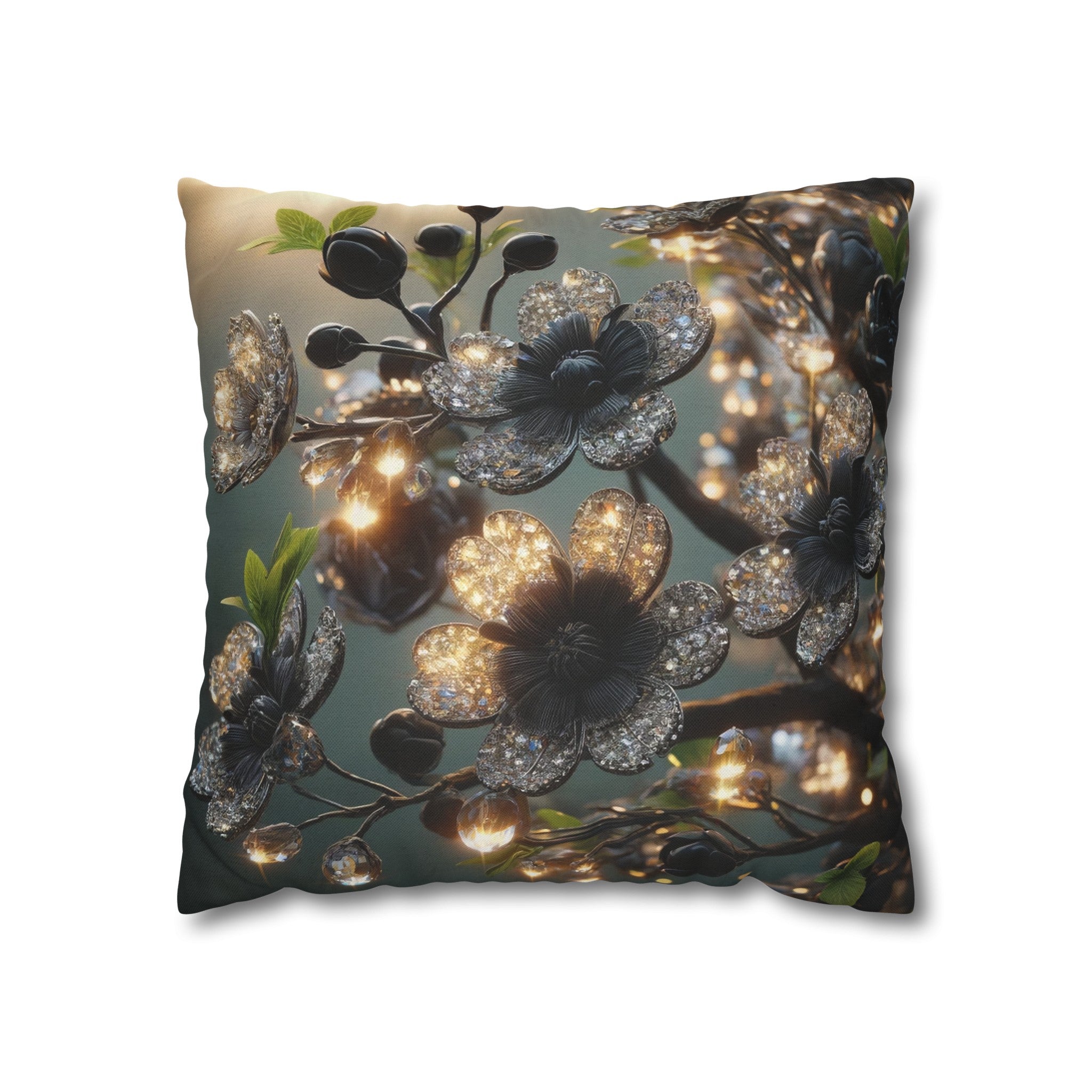 Black, diamond flowers (1) - Polyester Square Pillowcase