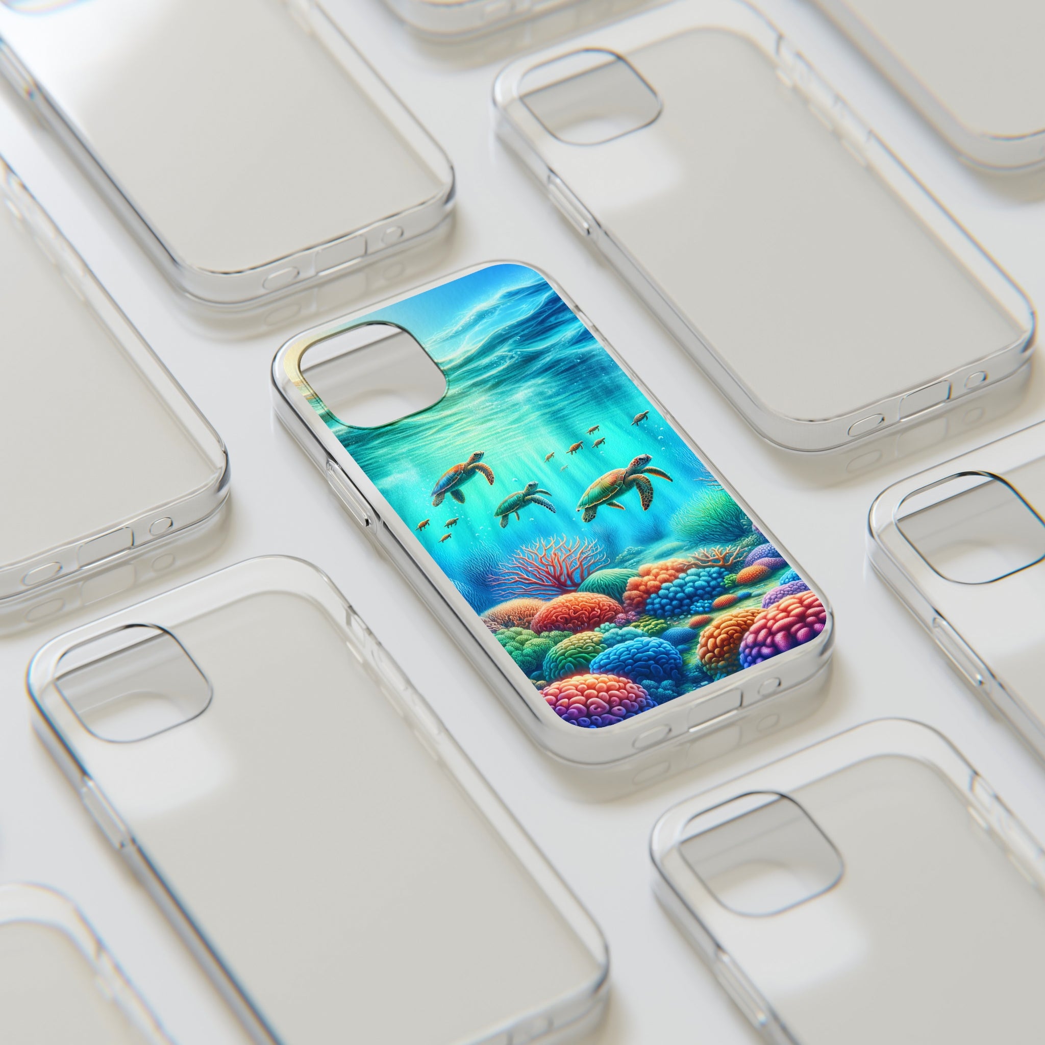 Turtles and coral reef - Soft Phone Case