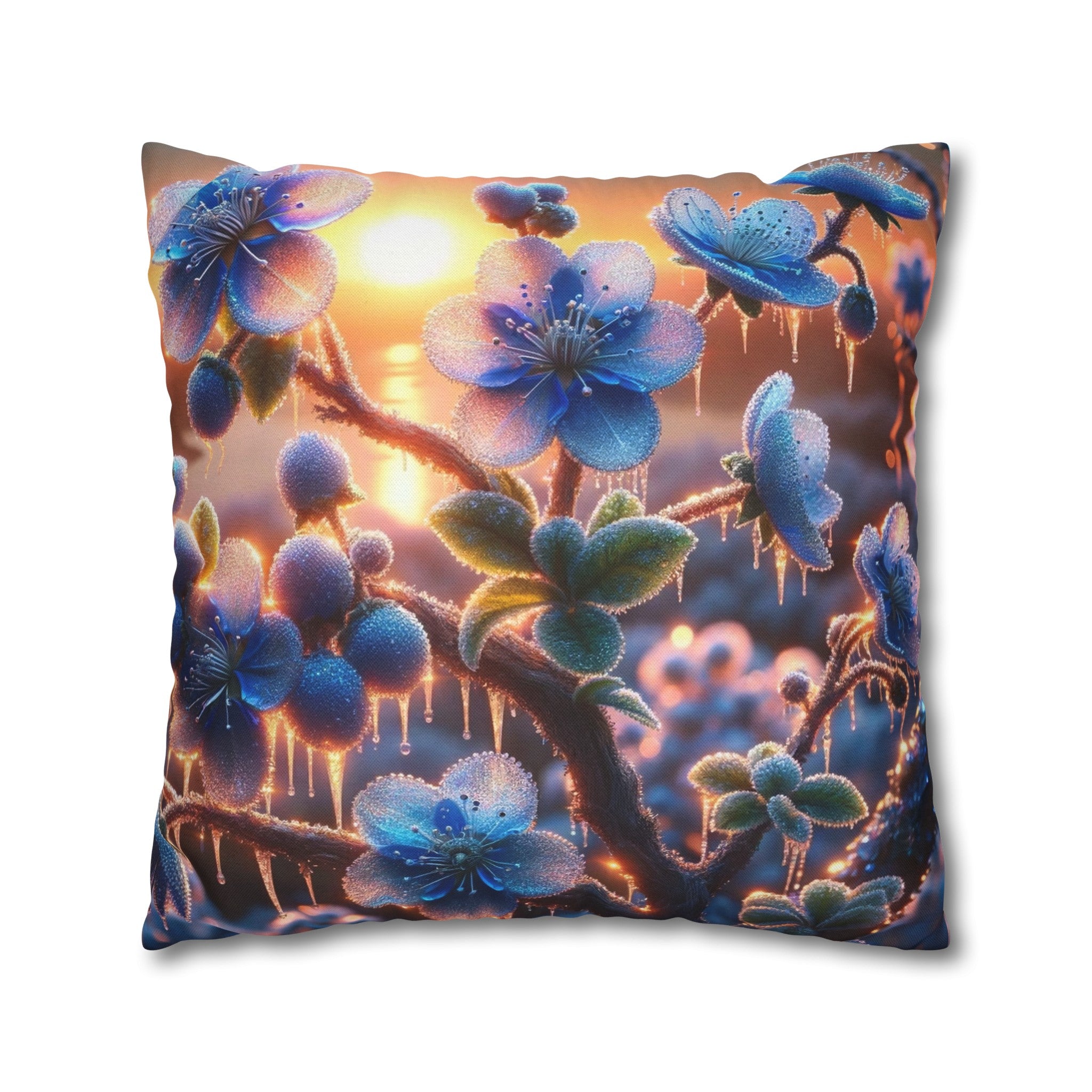 Blue, diamond flowers (1) - Polyester Square Pillowcase