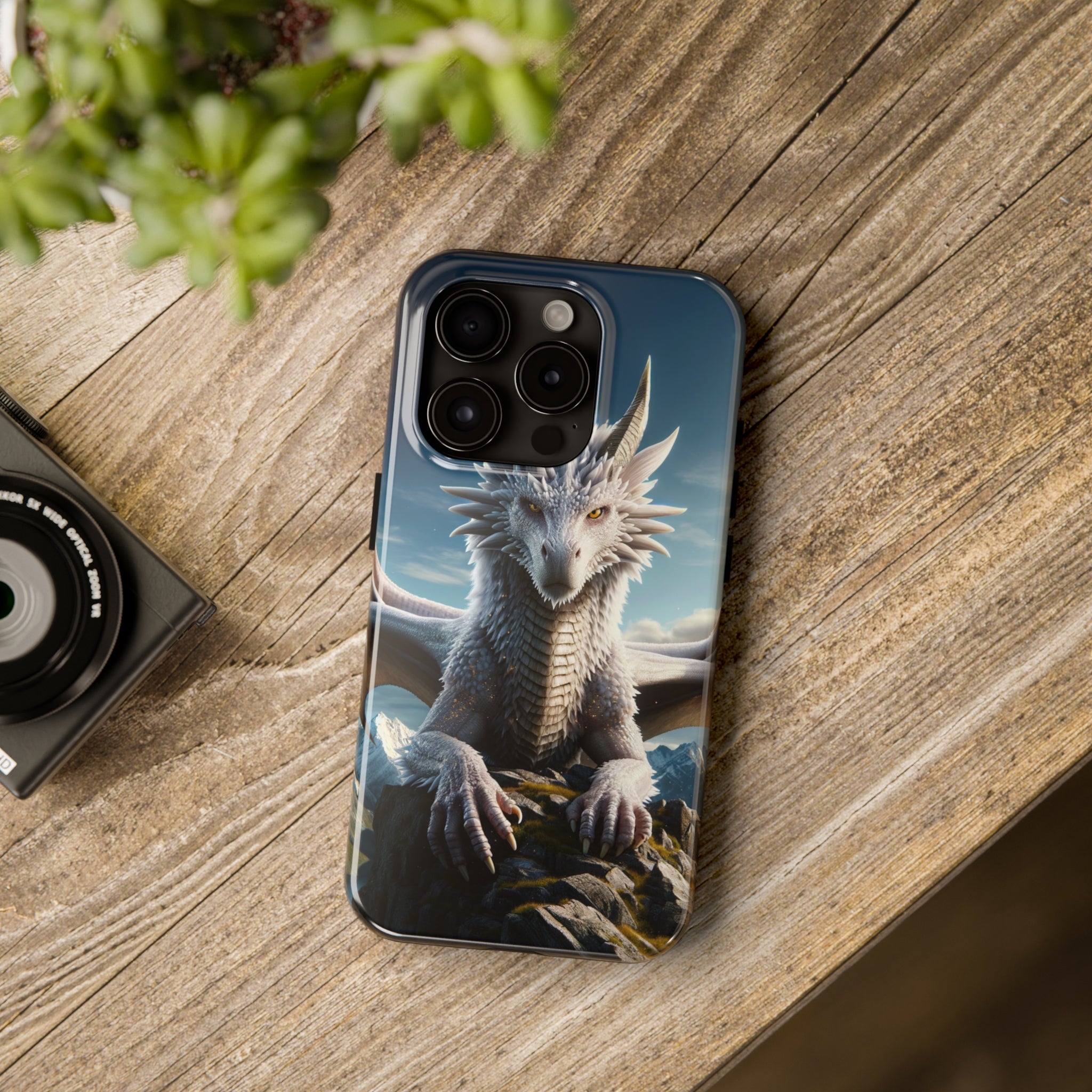 White dragon on a rock - Tough Phone Case