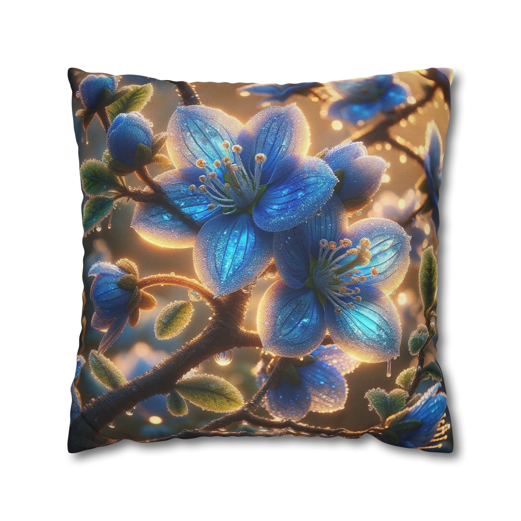 Blue, diamond flowers (3) - Polyester Square Pillowcase