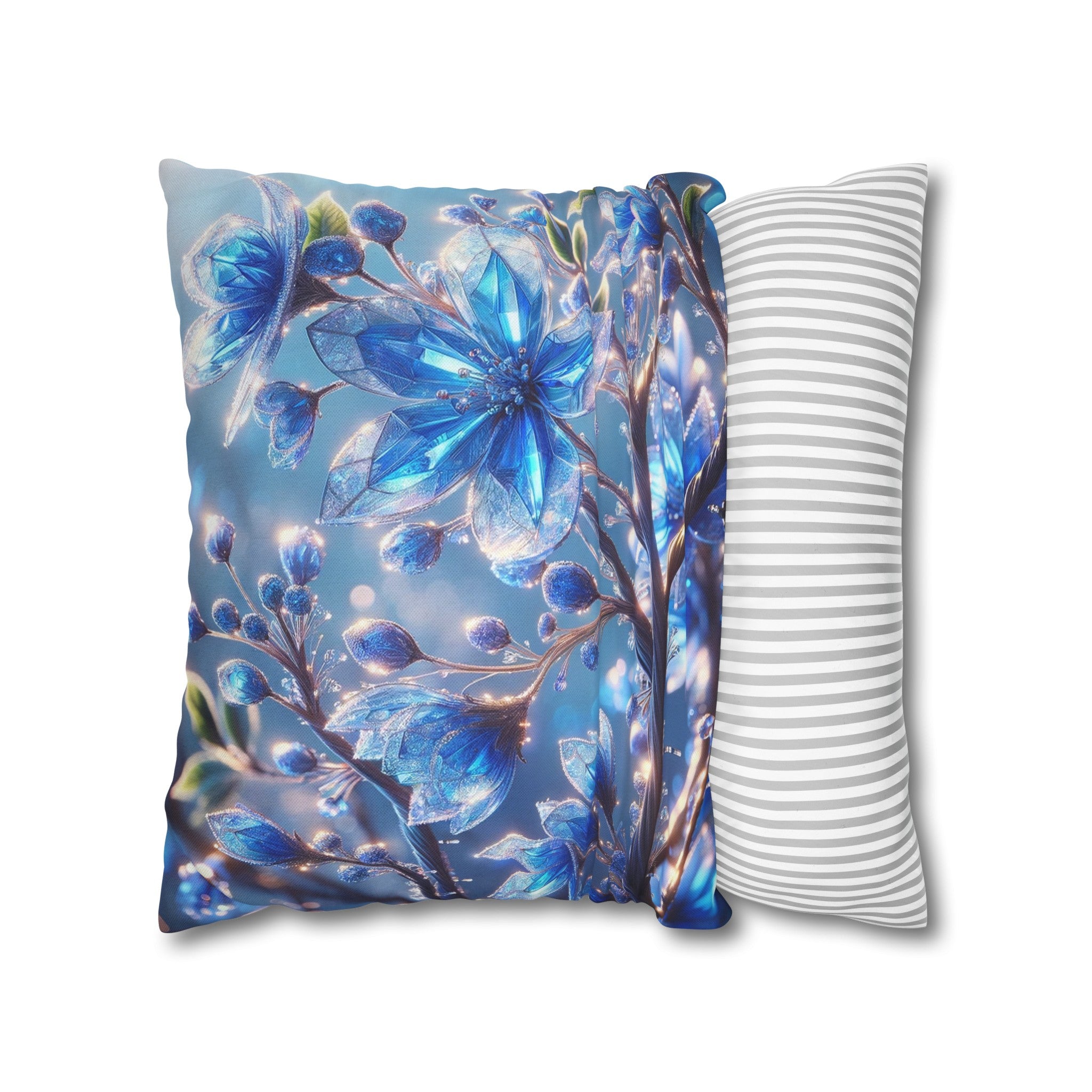 Blue, diamond flowers (5) - Polyester Square Pillowcase