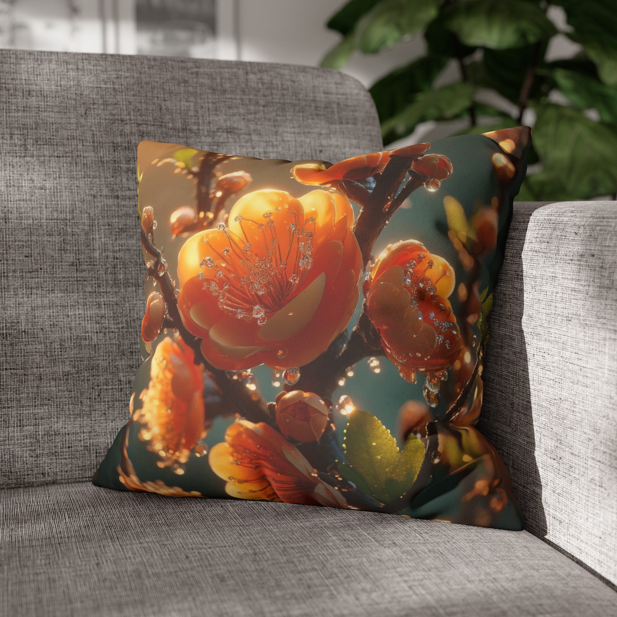 Orange diamond flowers (2) - Suede Square Pillowcase