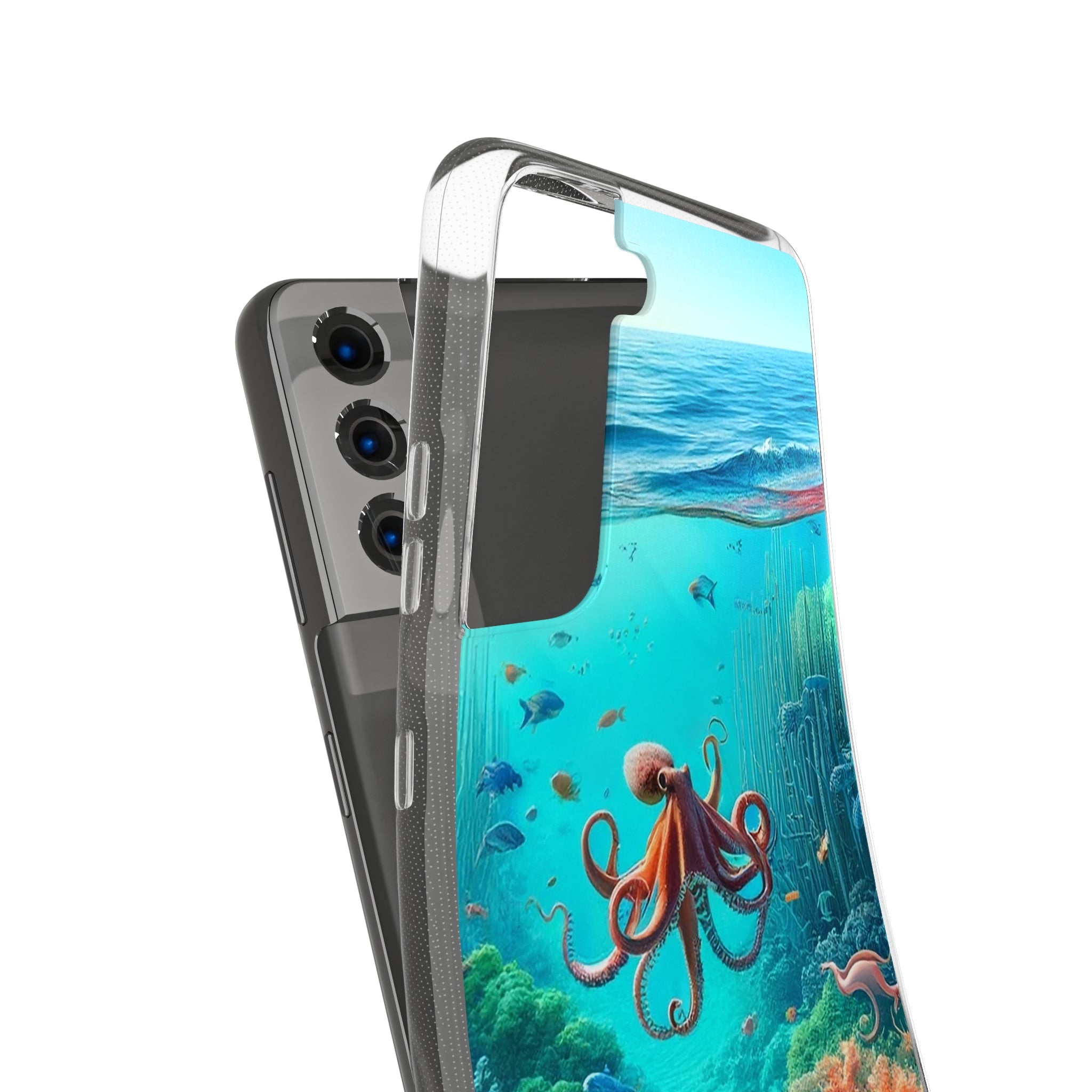 Octopus in turquoise water - Soft Phone Case