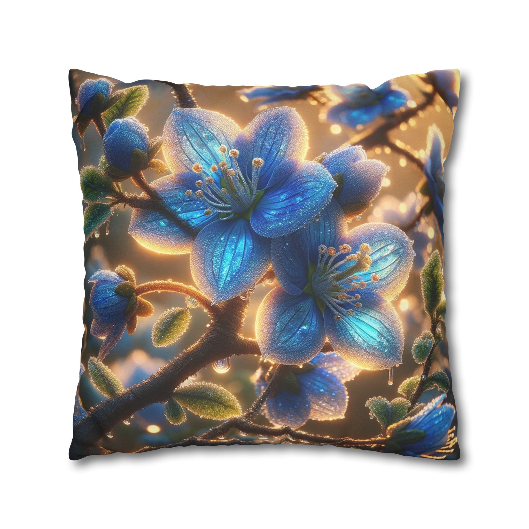 Blue, diamond flowers (3) - Suede Square Pillowcase