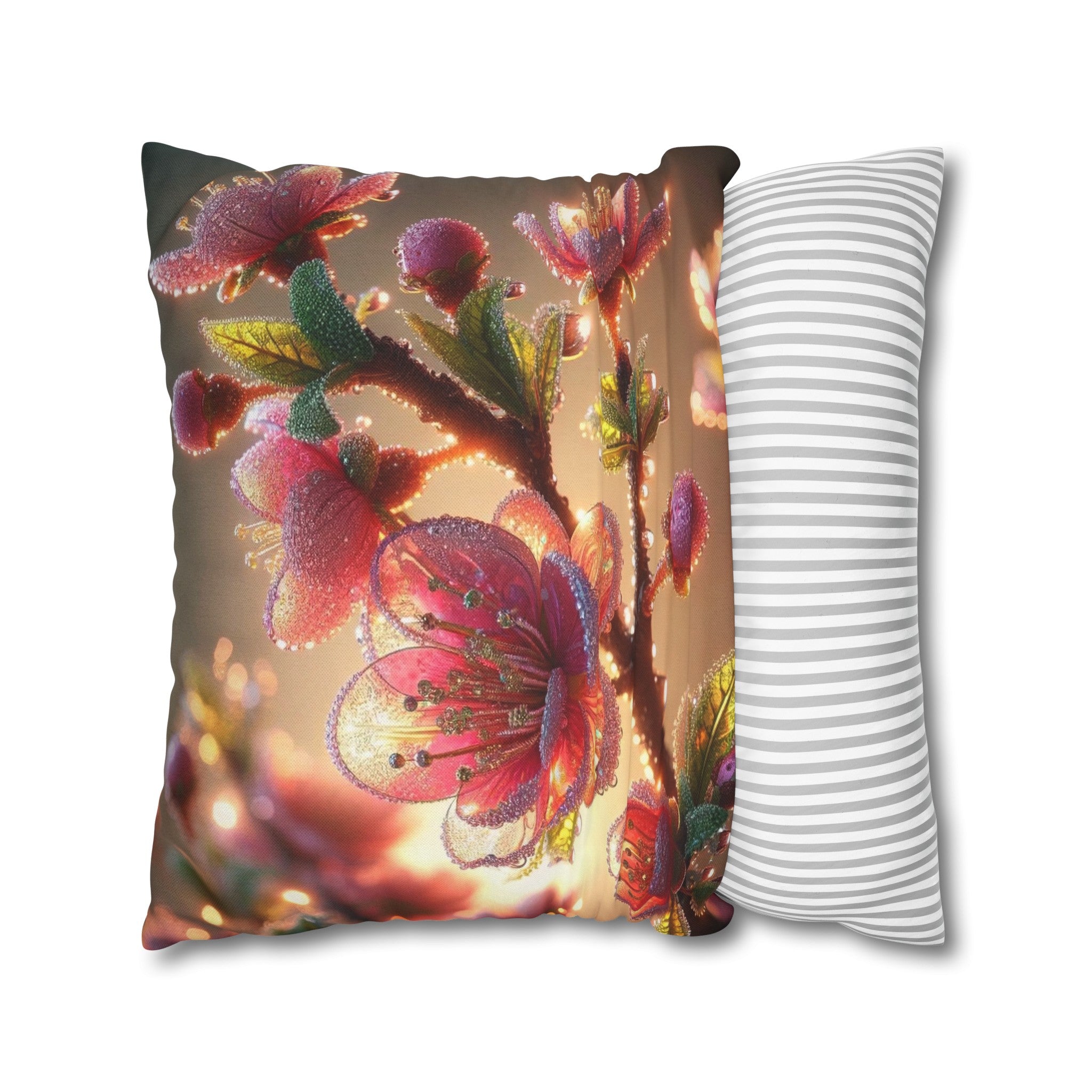 Pink diamond flowers (1) - Polyester Square Pillowcase