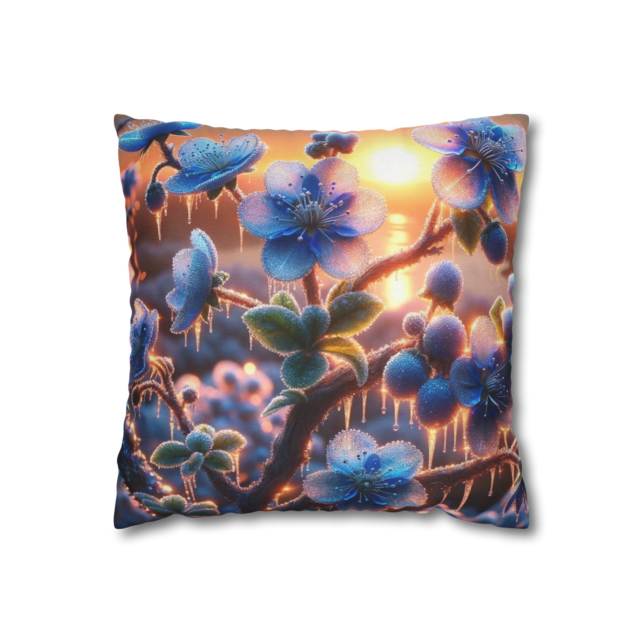 Blue, diamond flowers (1) - Polyester Square Pillowcase