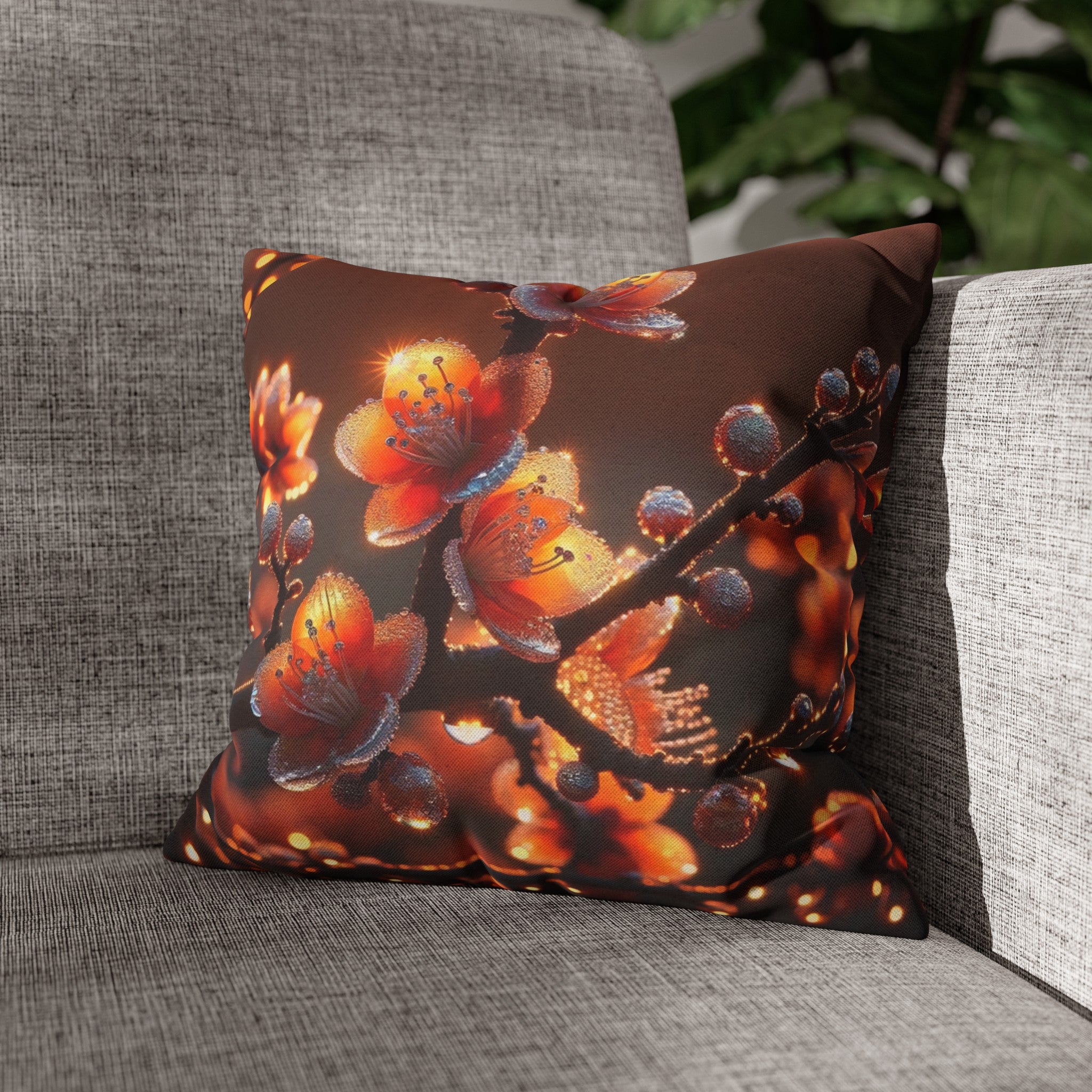 Orange diamond flowers (1) - Polyester Square Pillowcase