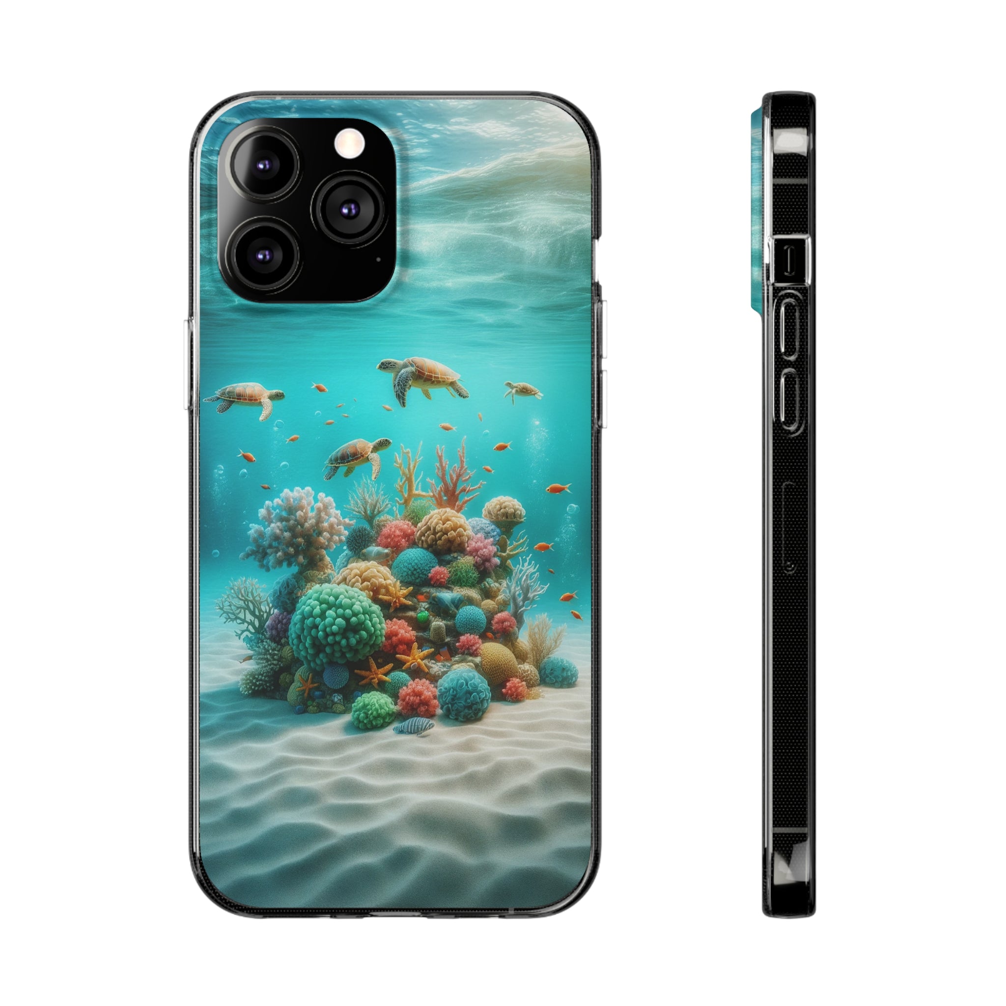 Turtles on coral reef - Soft Phone Case