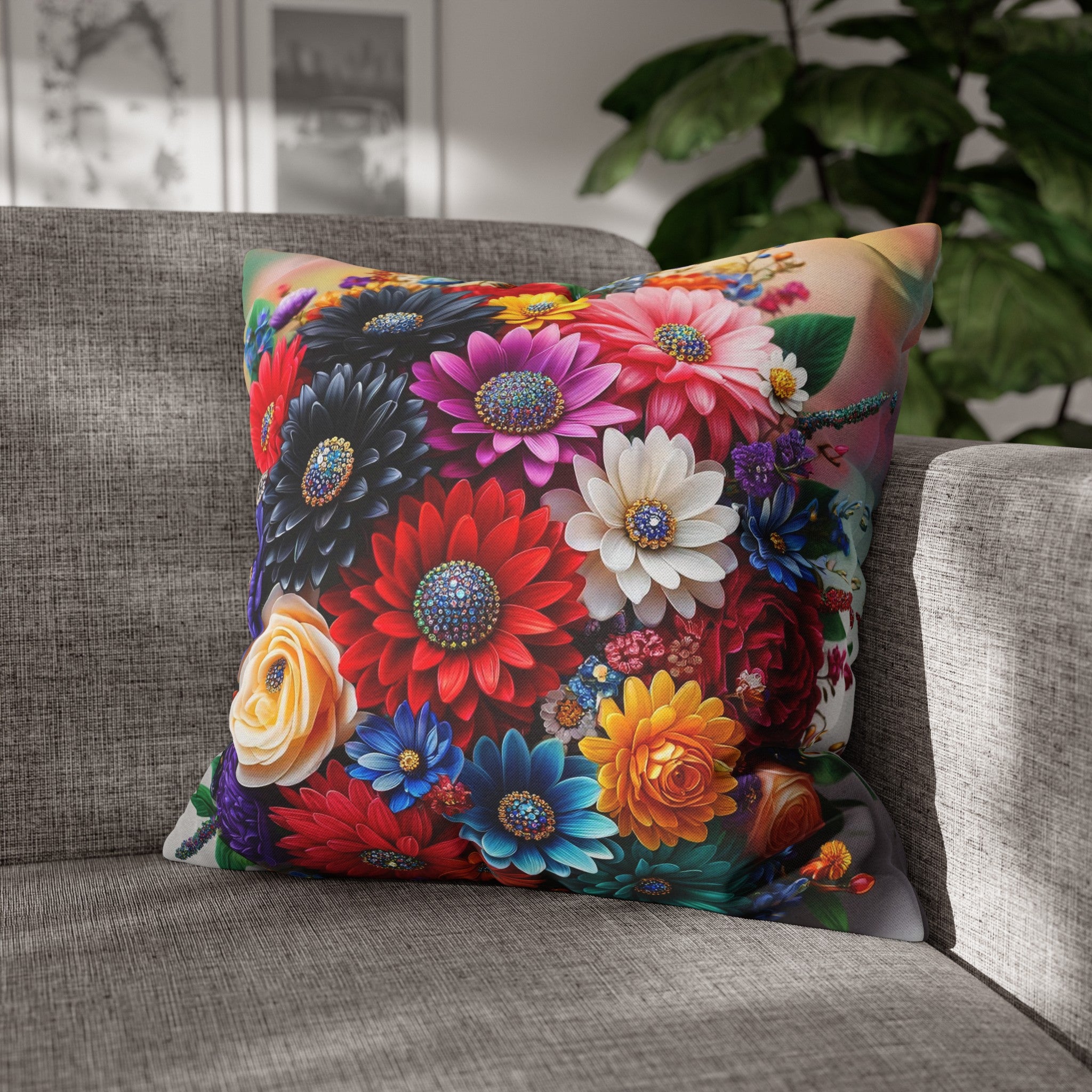 Colourful Bouquet (4) - Polyester Square Pillowcase