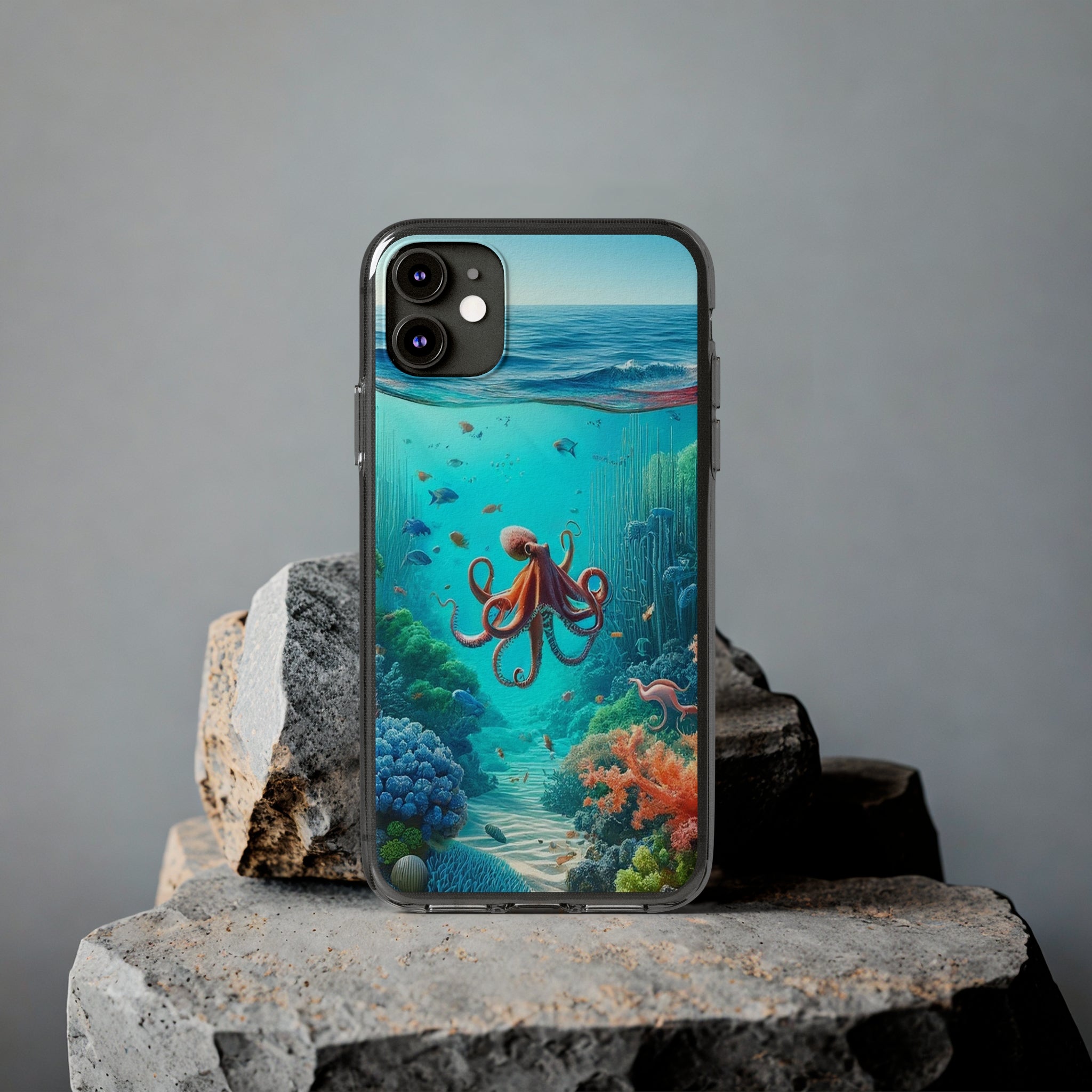 Octopus in turquoise water - Soft Phone Case