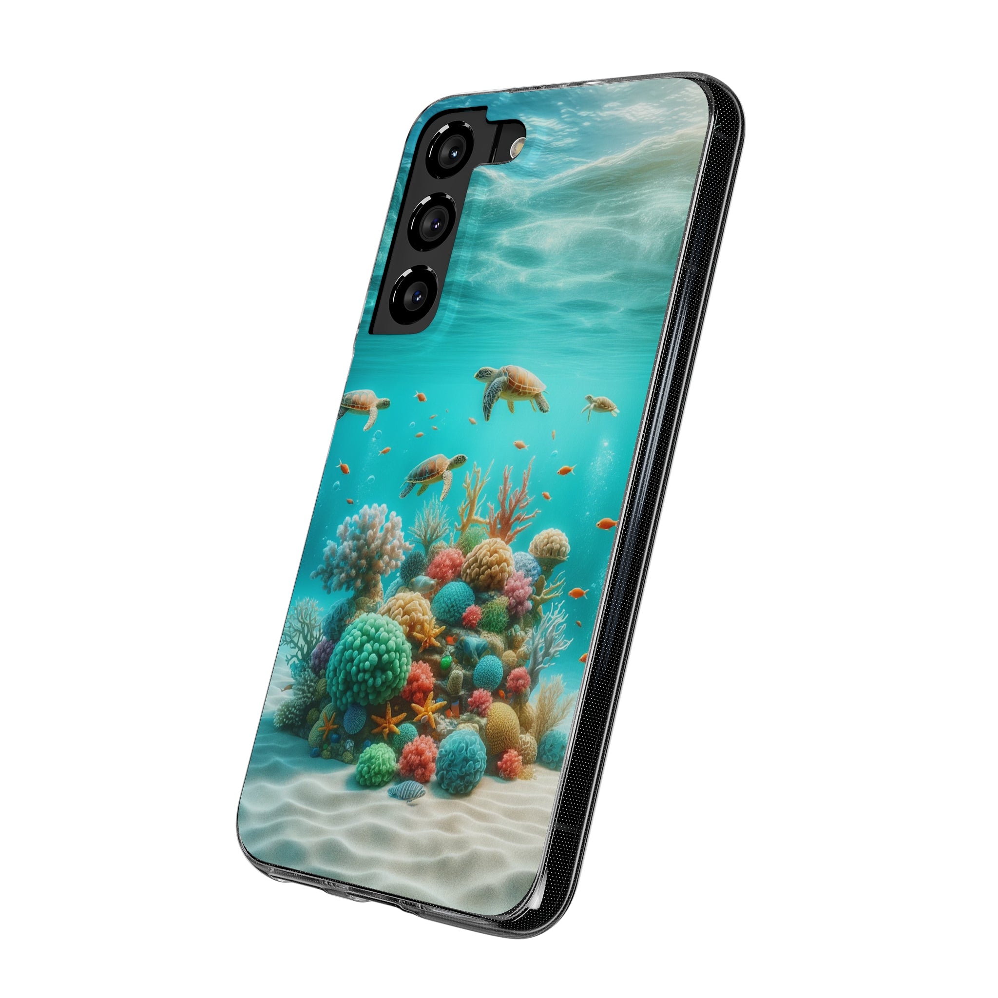 Turtles on coral reef - Soft Phone Case