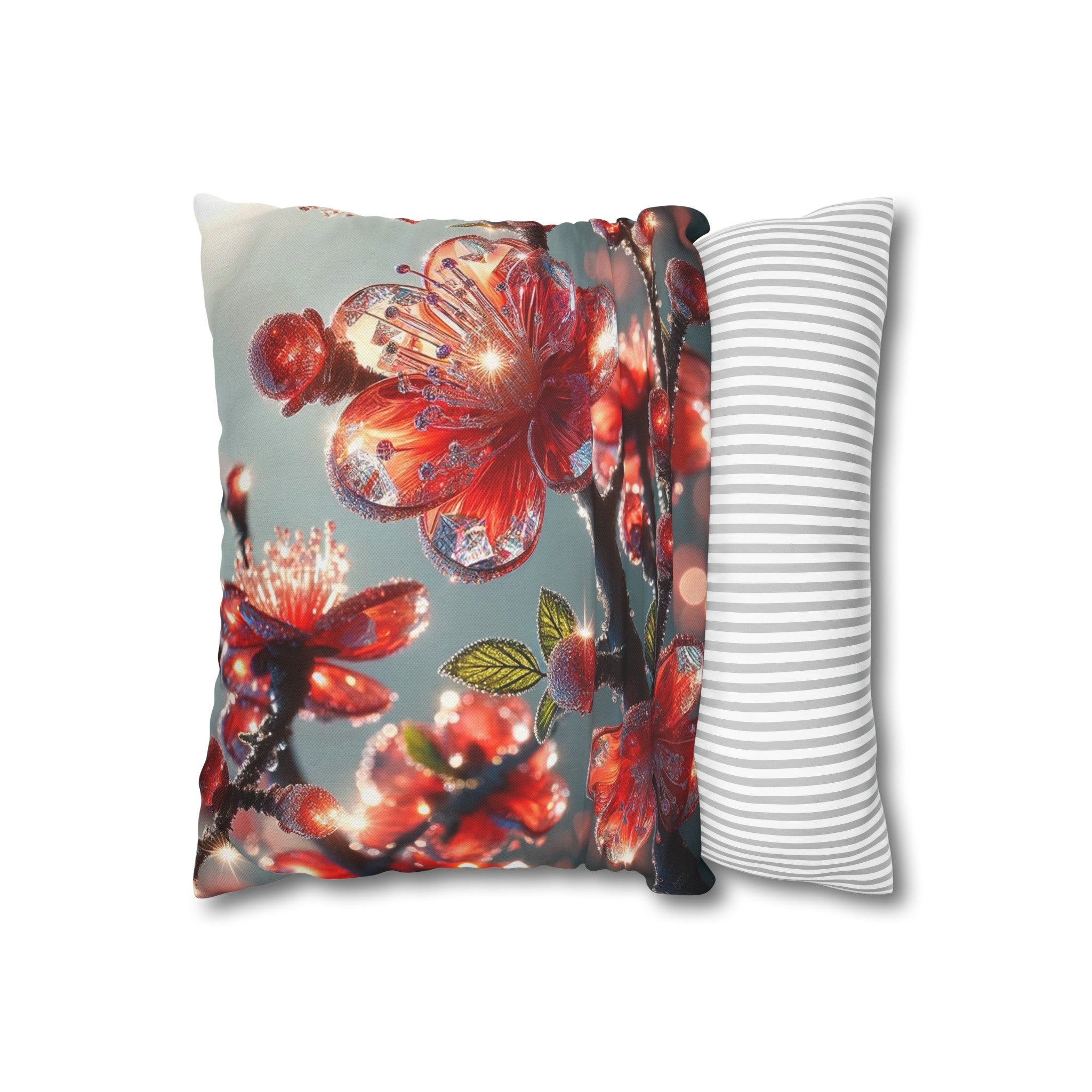 Red diamond flowers (1) - Polyester Square Pillowcase