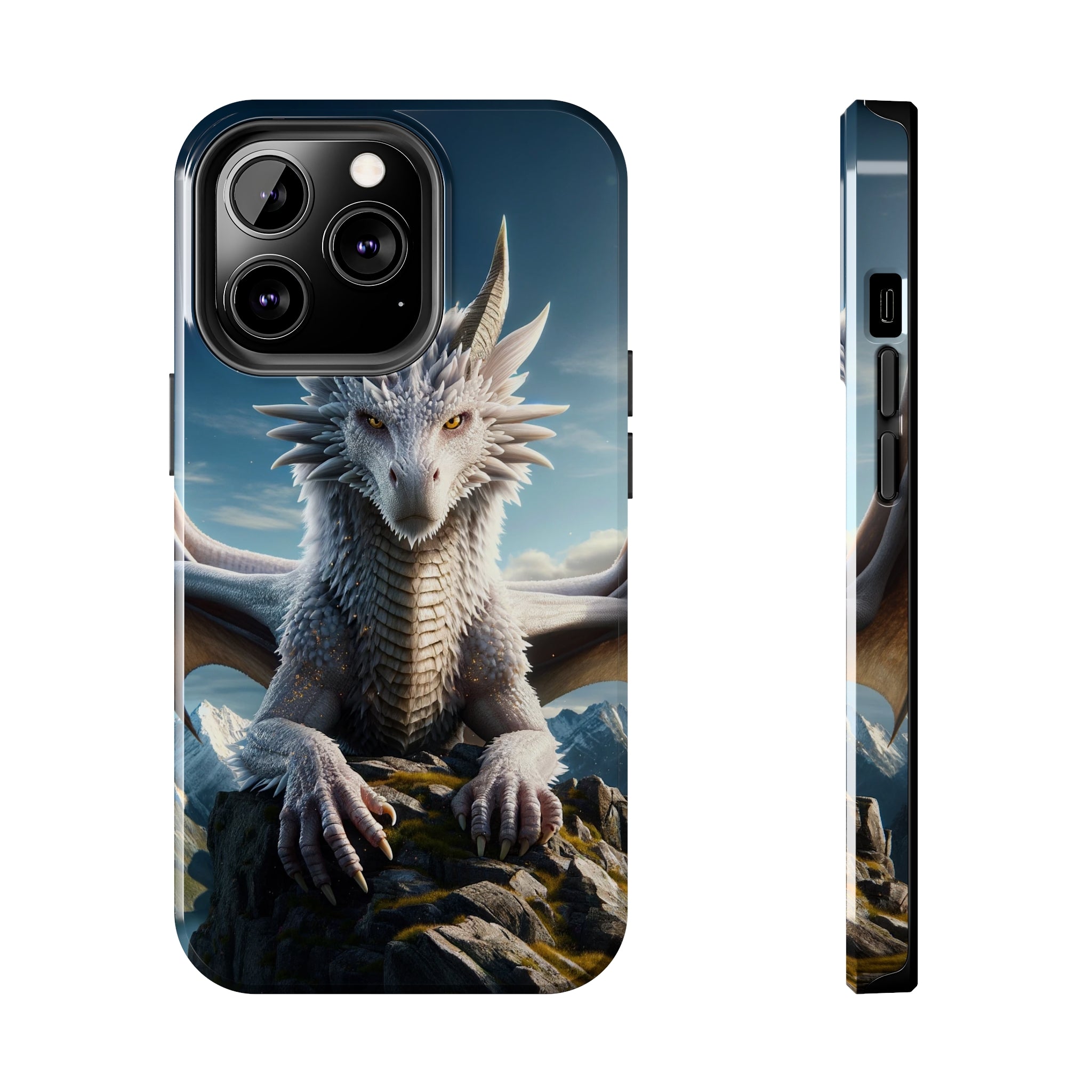 White dragon on a rock - Tough Phone Case