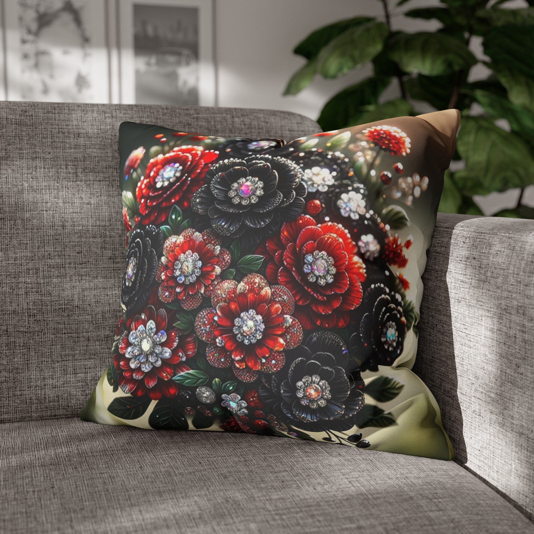 Black and Red Bouquet (2) - Suede Square Pillowcase