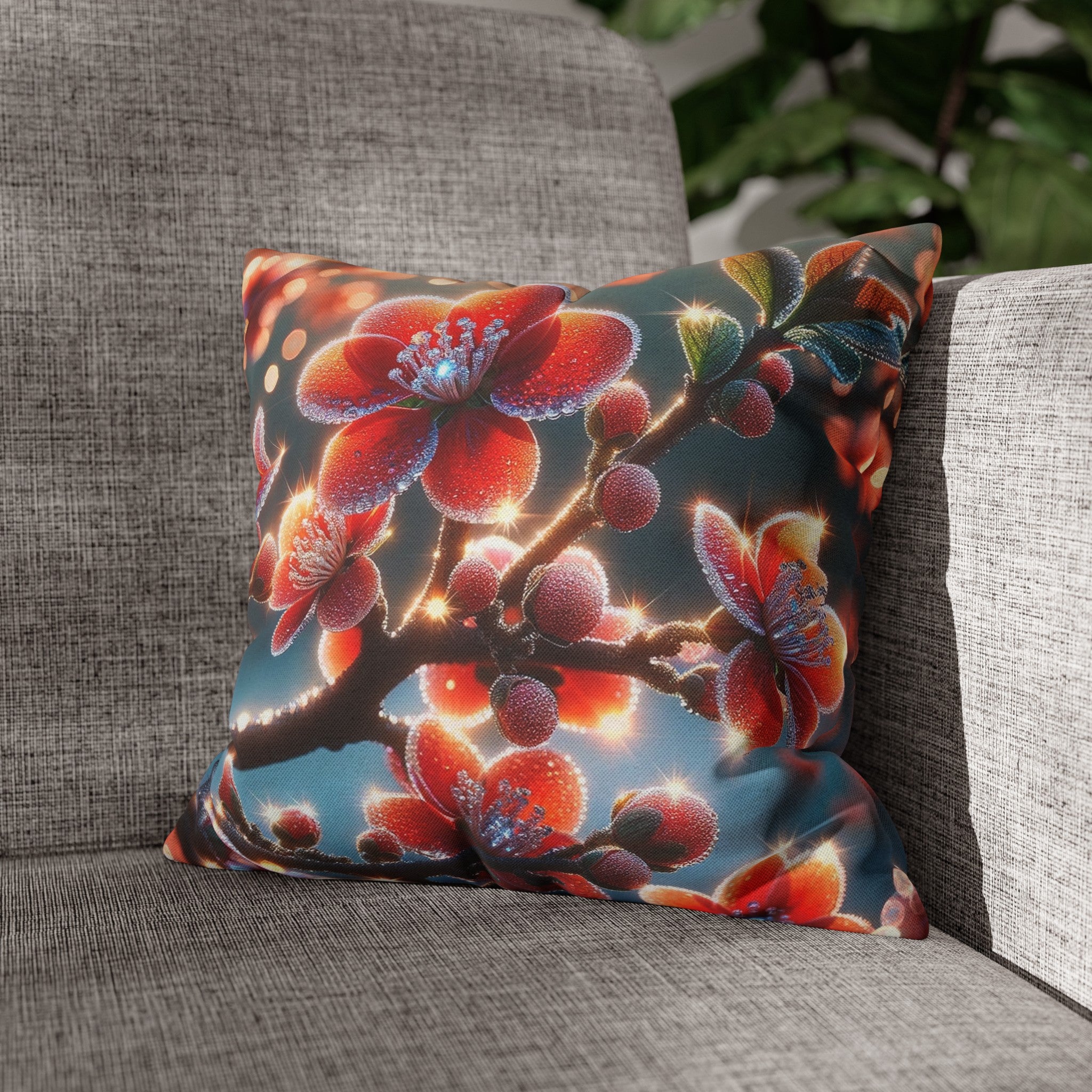 Red diamond flowers (3) - Polyester Square Pillowcase