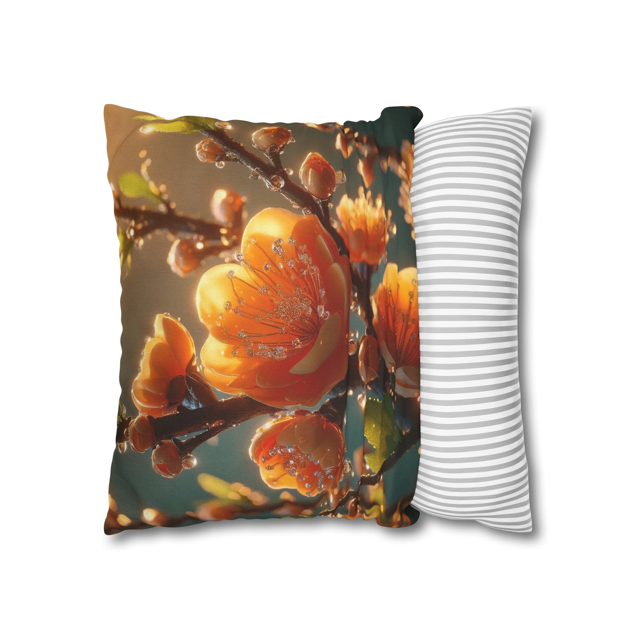 Orange diamond flowers (2) - Polyester Square Pillowcase