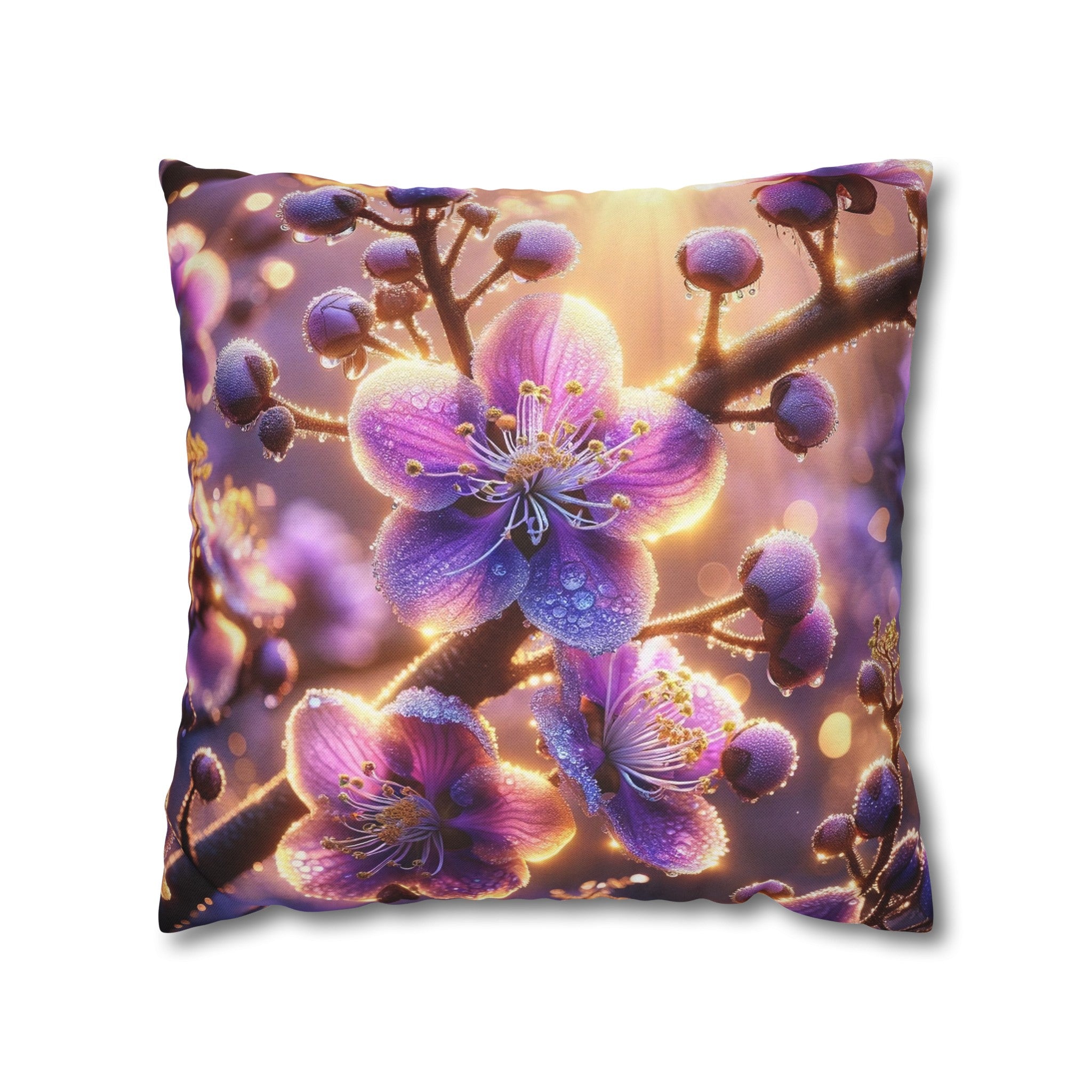 Purple diamond flowers (2) - Polyester Square Pillowcase