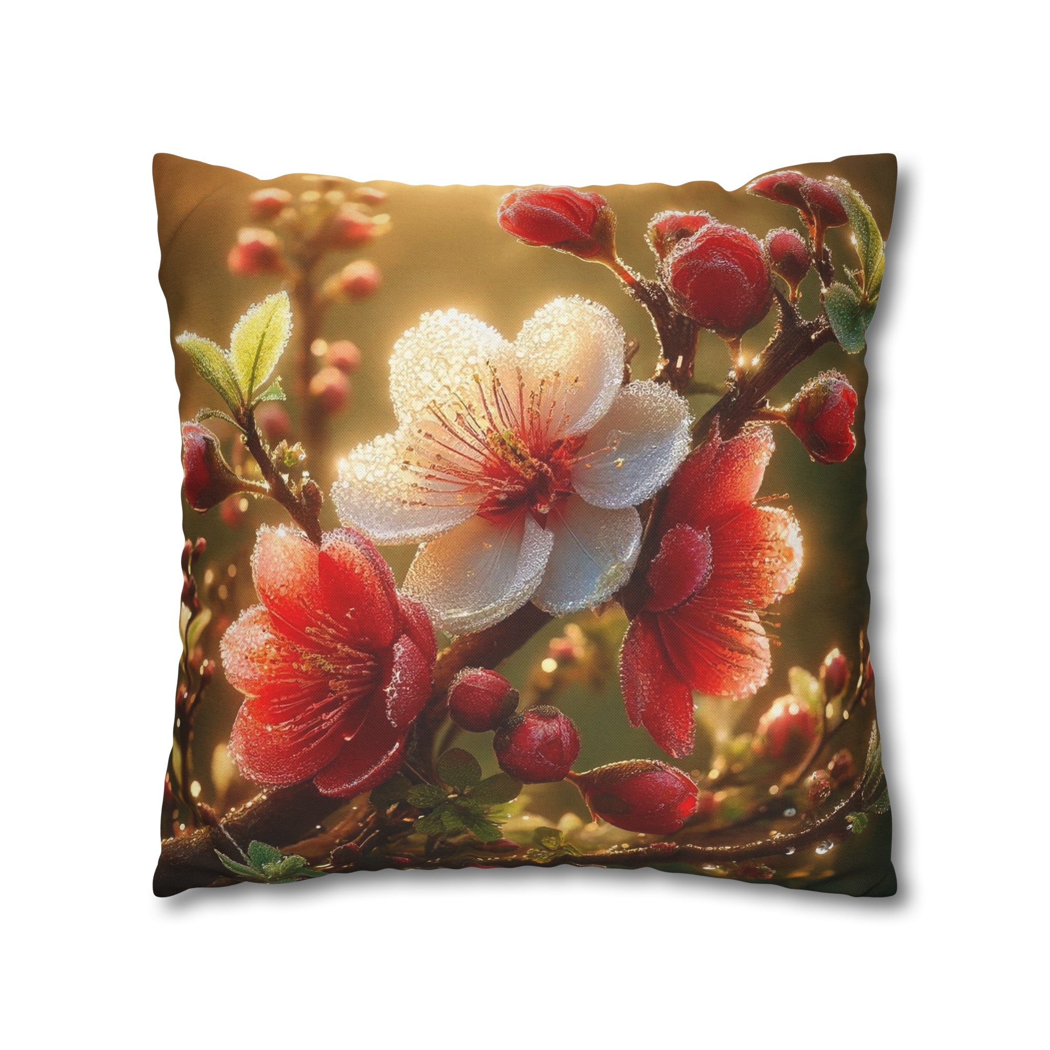 Red diamond flowers (4) - Polyester Square Pillowcase