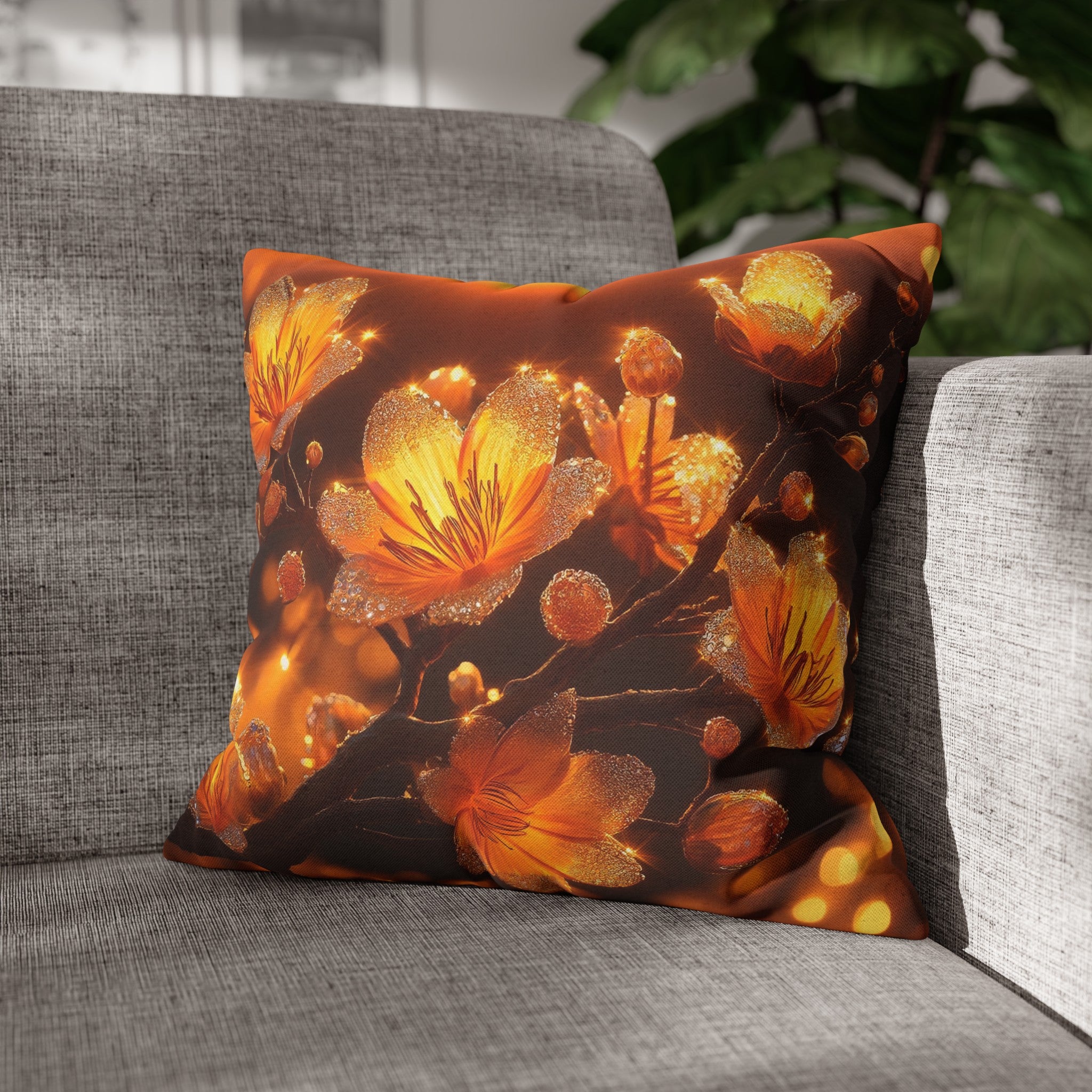 Yellow diamond flowers (3) - Polyester Square Pillowcase