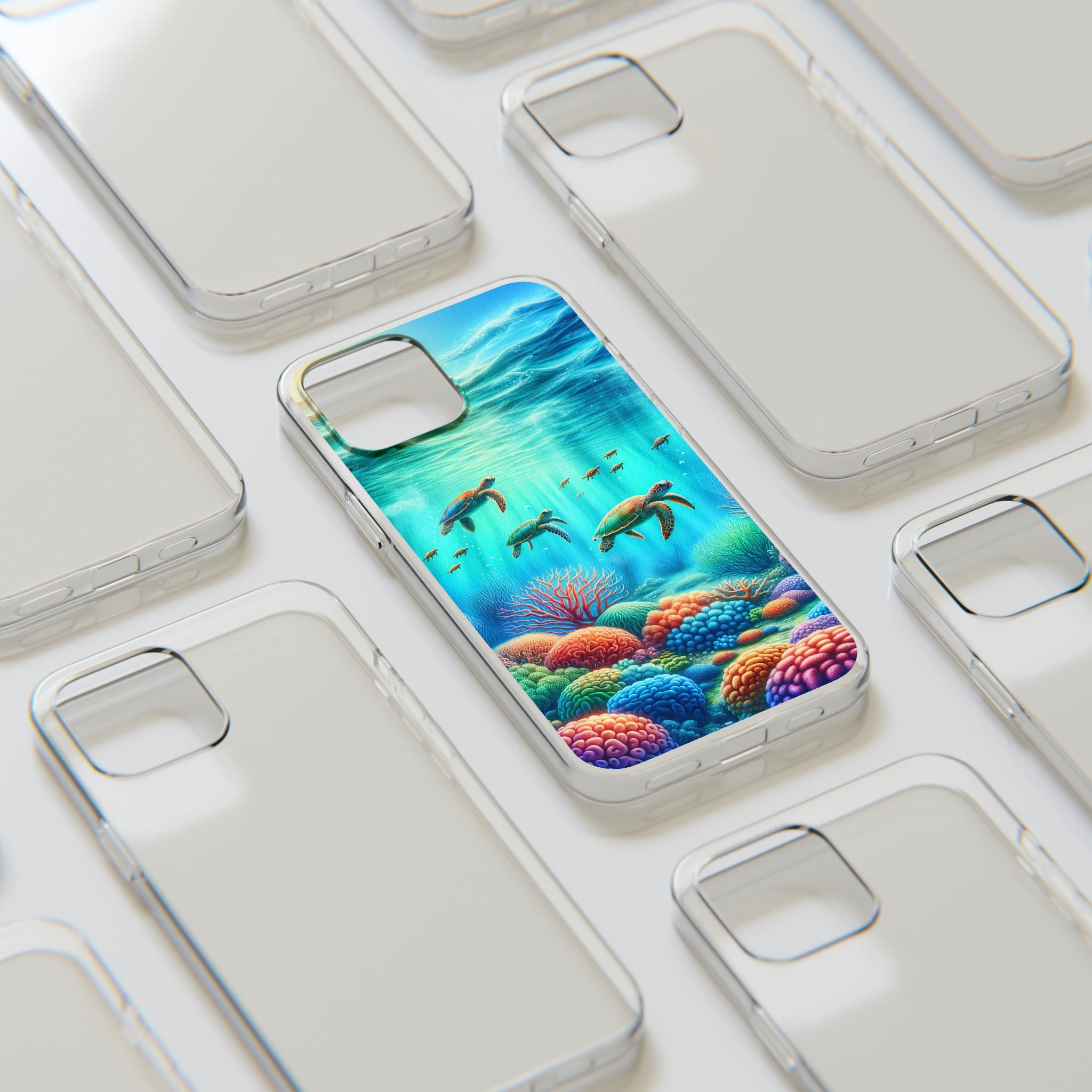 Turtles and coral reef - Soft Phone Case