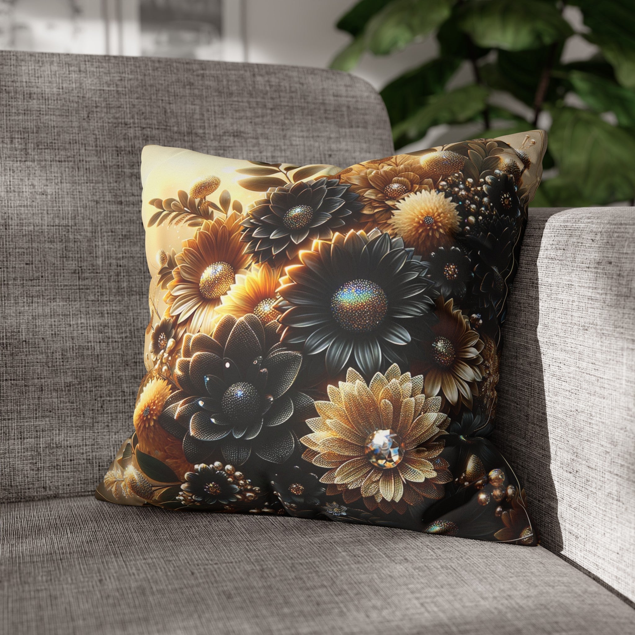 Black and golden Bouquet (2) - Suede Square Pillowcase