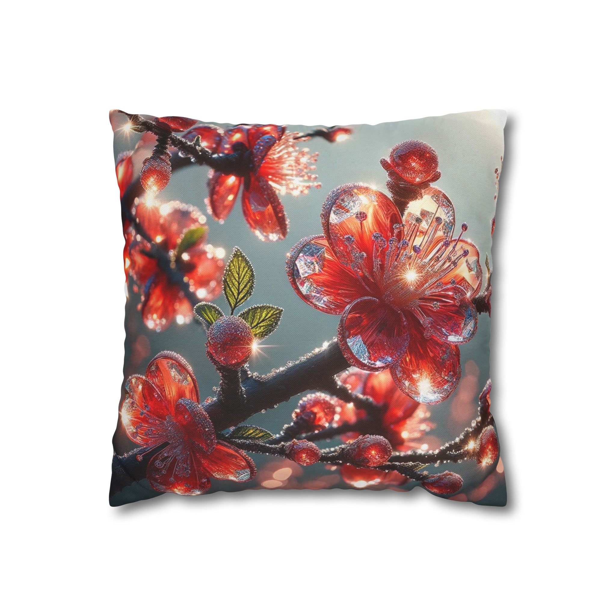 Red diamond flowers (1) - Polyester Square Pillowcase